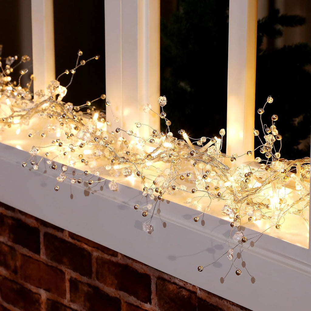 Riceshoot 2 Pieces Christmas Ice Wire Clear Garland with Light Wire Acrylic Crystal Garland Faux Diamond Beaded String Christmas Tree Ornaments Holiday Party Decoration (Irregular Cube)