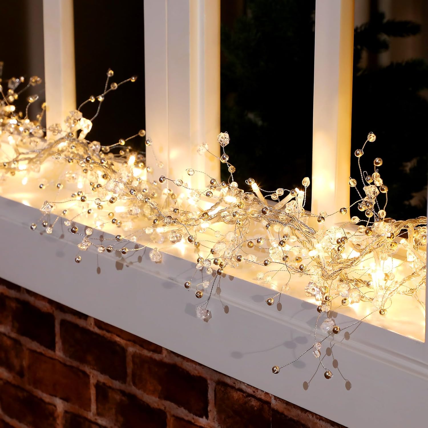 Riceshoot 2 Pieces Christmas Ice Wire Clear Garland with Light Wire Acrylic Crystal Garland Faux Diamond Beaded String Christmas Tree Ornaments Holiday Party Decoration (Irregular Cube)