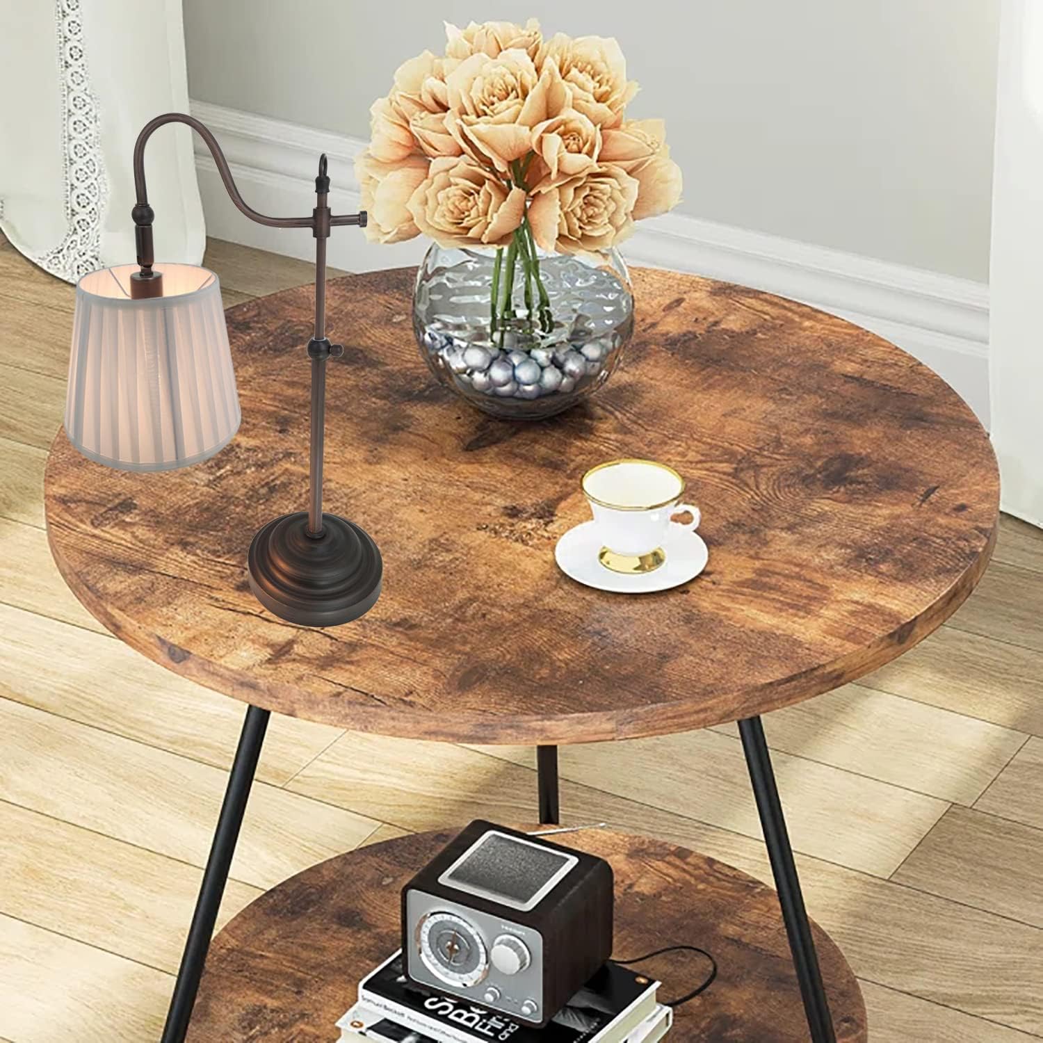 Vintage Farmhouse Swing Arm Desk Lamp, E26 Pleated Table Lamp for Bedroom Living Room