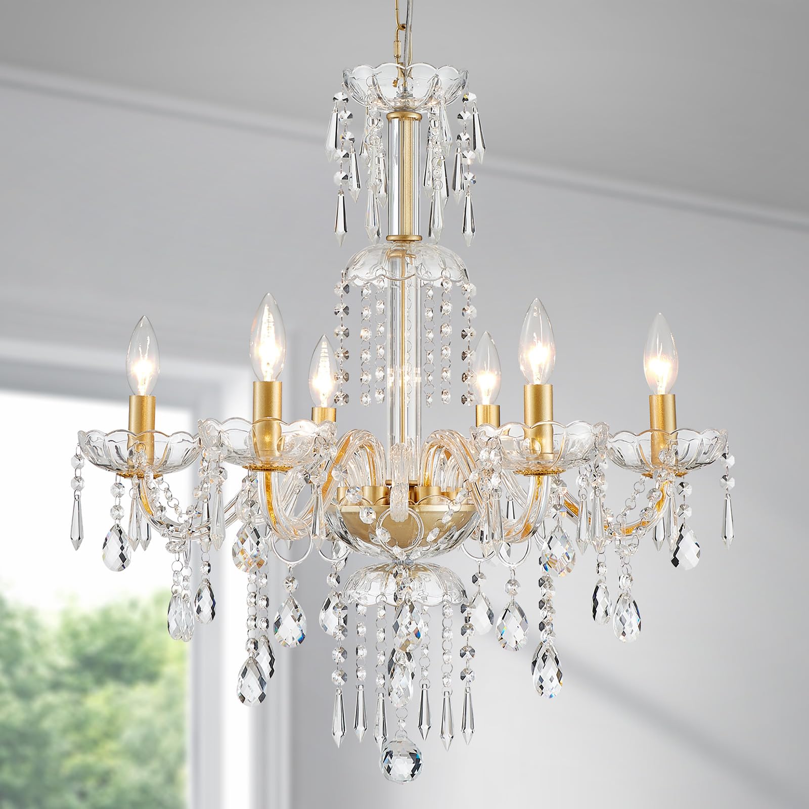 WUZUPS Crystal 5-Light Candle Chandelier Pendant Flushmount Ceiling Light Modern Lighting Fixture for Bedroom Hallway Bar Kitchen Bathroom, H 20.9" x W 21.7", Brushed Nickel, E12 Base