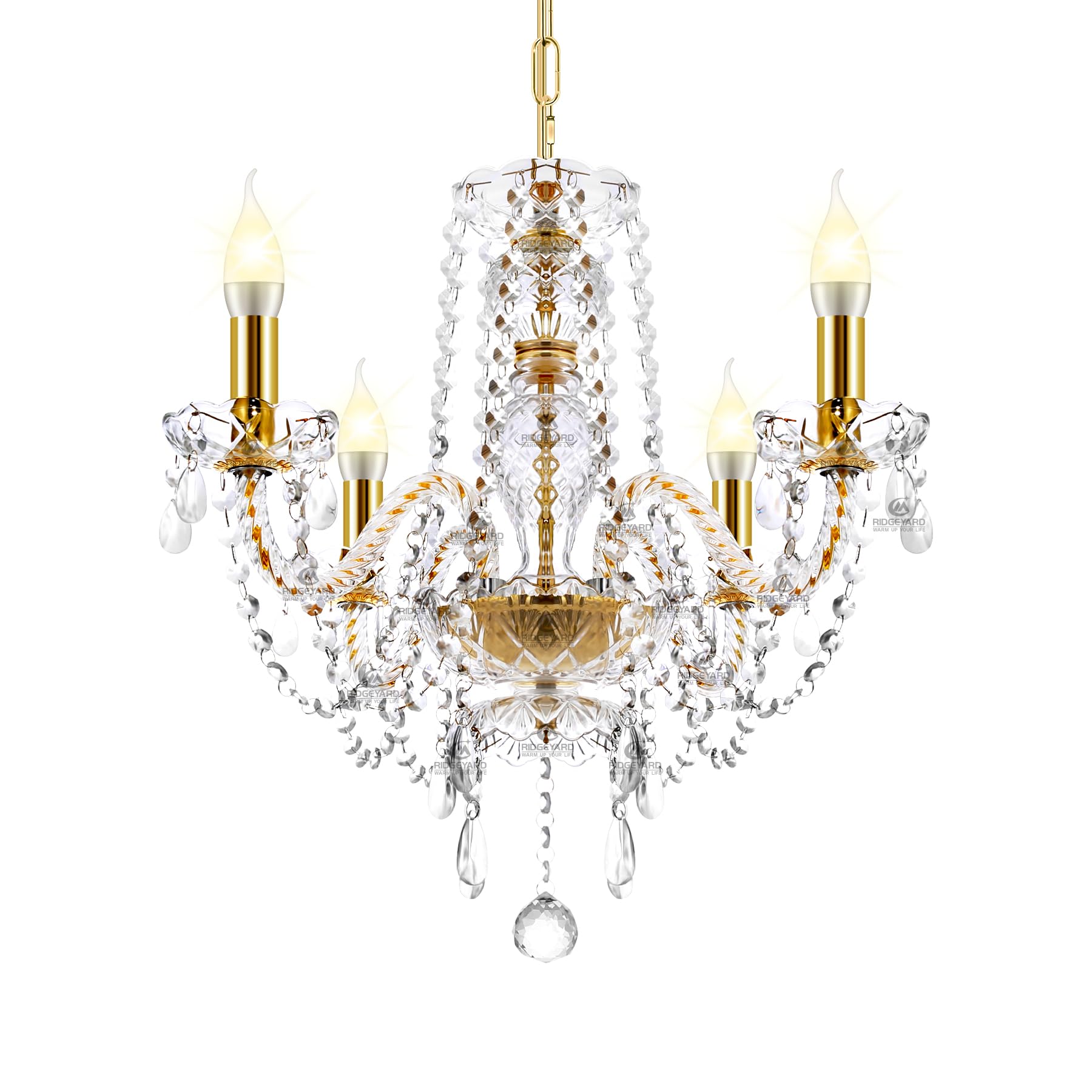 Ridgeyard 10-Light Crystal Chandelier Cognac/Champagne Modern K9 Crystal Candle Pendant Lamp Ceiling Lighting Fixture, Chandeliers for Dining Room Home Decor