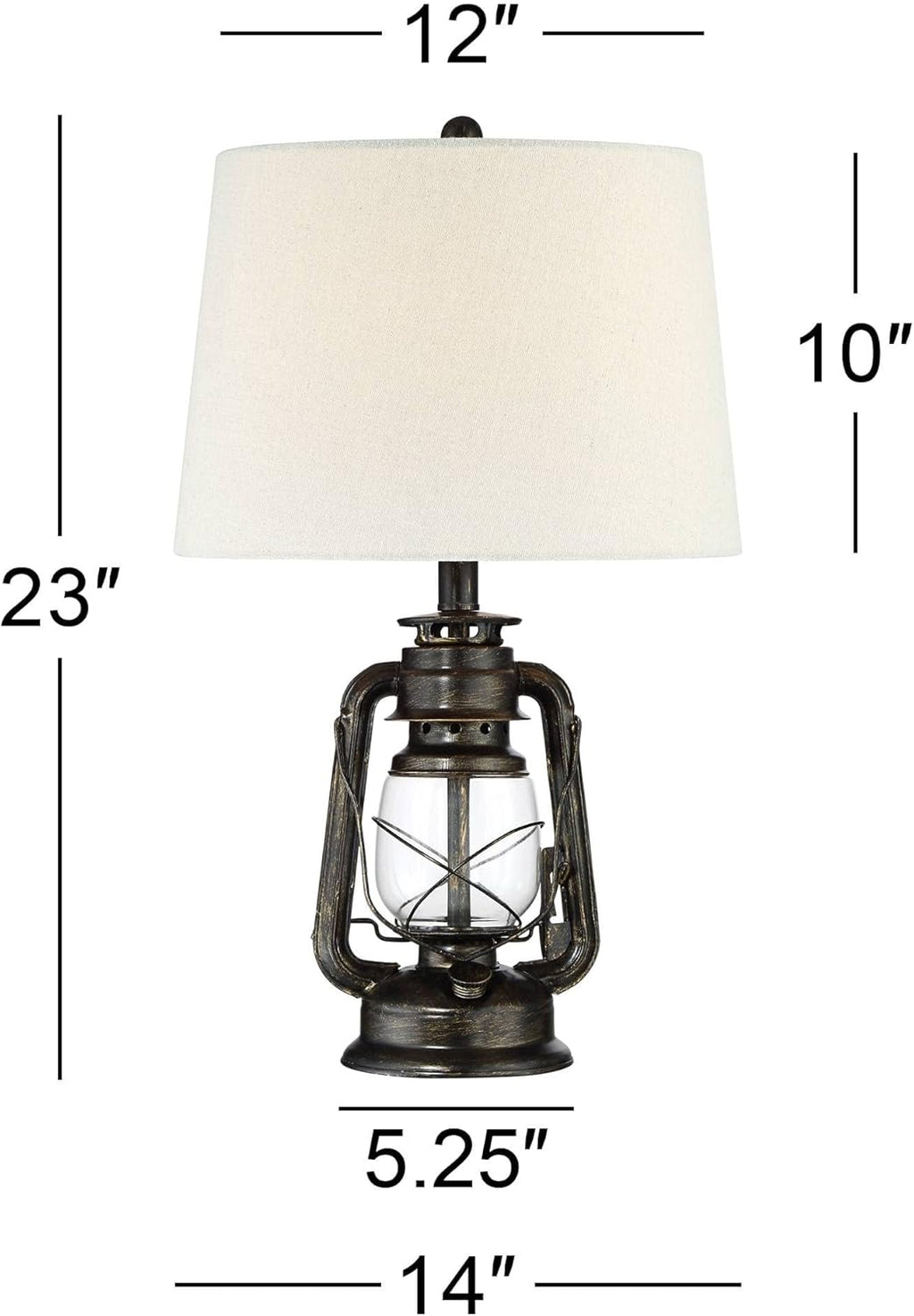 Franklin Iron Works Murphy Industrial Rustic Accent Table Lamp Miner Lantern 23" High Weathered Bronze Metal Clear Glass Oatmeal Fabric Drum Shade Decor for Living Room Bedroom House Bedside