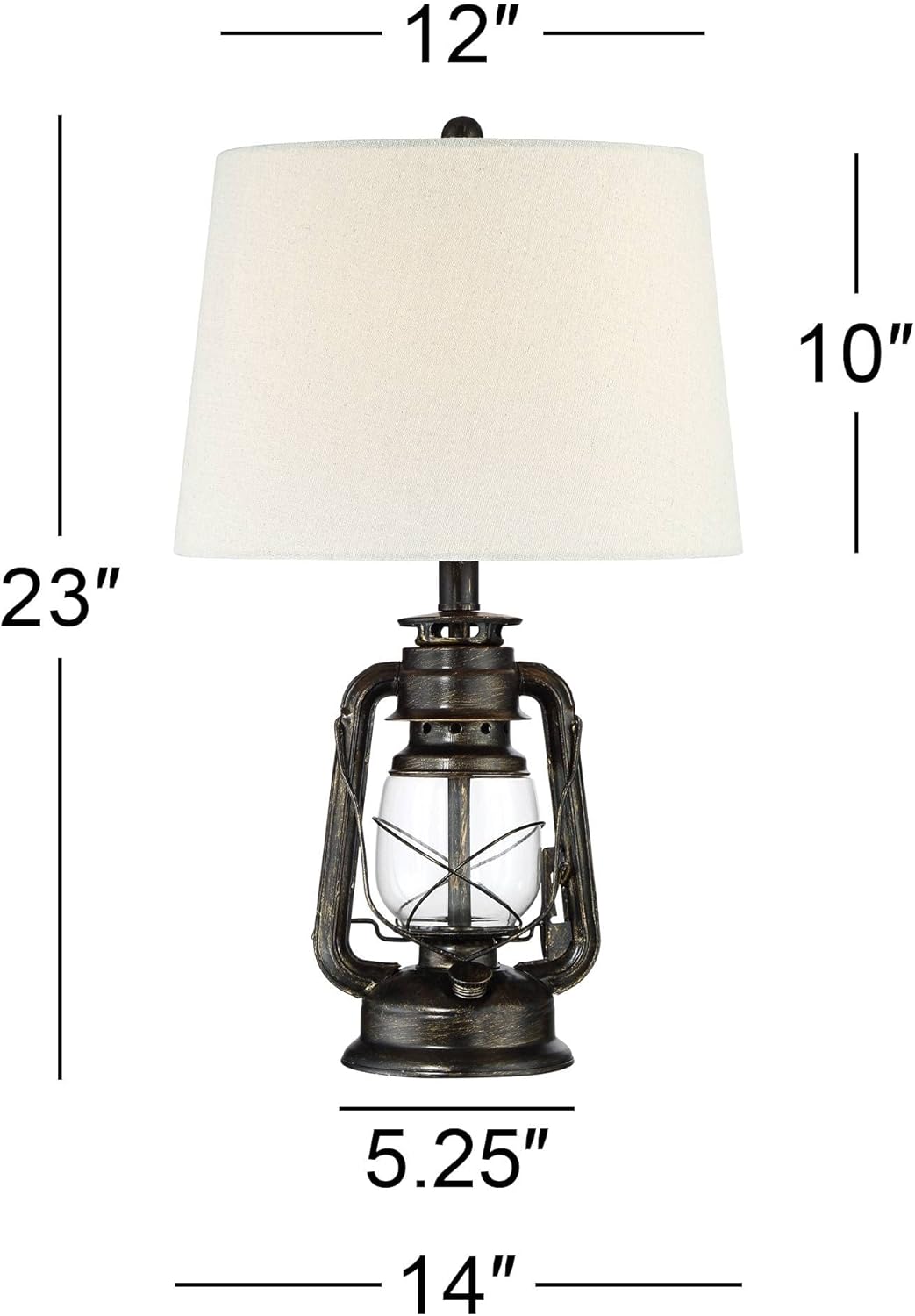 Franklin Iron Works Murphy Industrial Rustic Accent Table Lamp Miner Lantern 23" High Weathered Bronze Metal Clear Glass Oatmeal Fabric Drum Shade Decor for Living Room Bedroom House Bedside