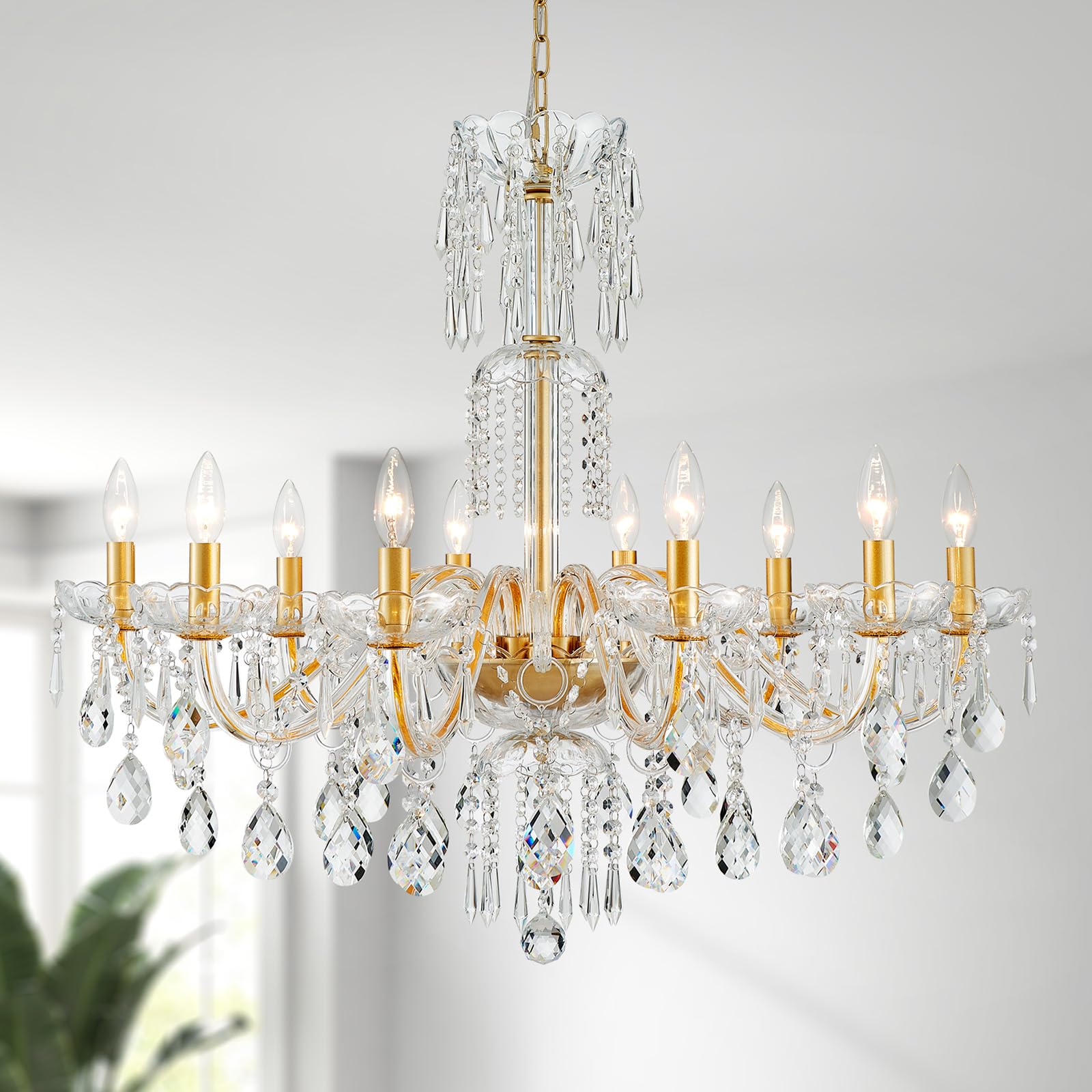 WUZUPS Crystal 5-Light Candle Chandelier Pendant Flushmount Ceiling Light Modern Lighting Fixture for Bedroom Hallway Bar Kitchen Bathroom, H 20.9" x W 21.7", Brushed Nickel, E12 Base