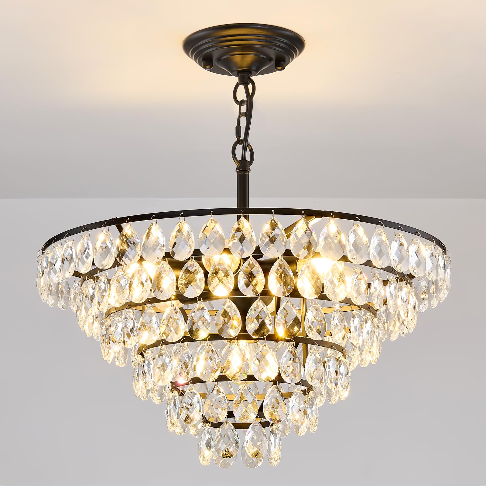 YYJLX Modern E26 Small Crystal Chandelier Semi Flush Mount Ceiling Light Fixture Silver Ceiling Lamp for Hallway Bedroom Bathroom Closet Bedroom Foyer （Chrome）