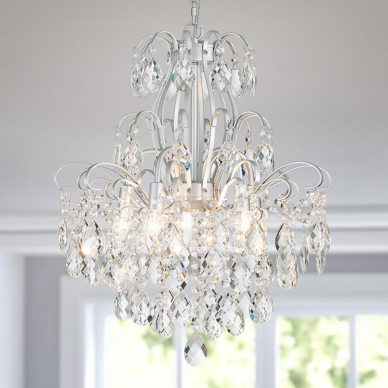 WUZUPS Crystal Chandelier 10-Light Pendant Ceiling Light Modern Lighting Fixture for Dining Room Hallway Bedroom Kitchen Bathroom, H 27.6" x W 22.8", E12 Base, Black