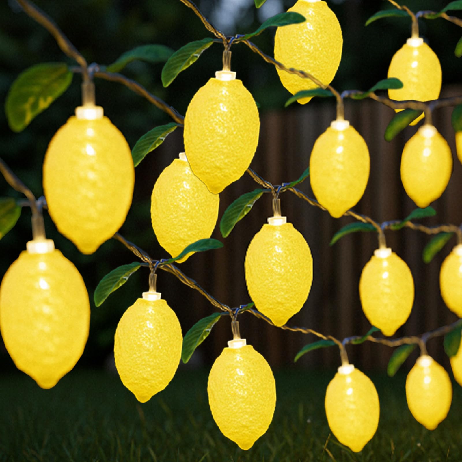 Baquler 2 Pcs Total 13.12ft 20leds 3D Lemon LED String Lights Battery Operated Summer Artificial Fruit Garland Lemon Light Bulbs with Flower Leaves Fairy Lights for Wedding Party Table Decorations