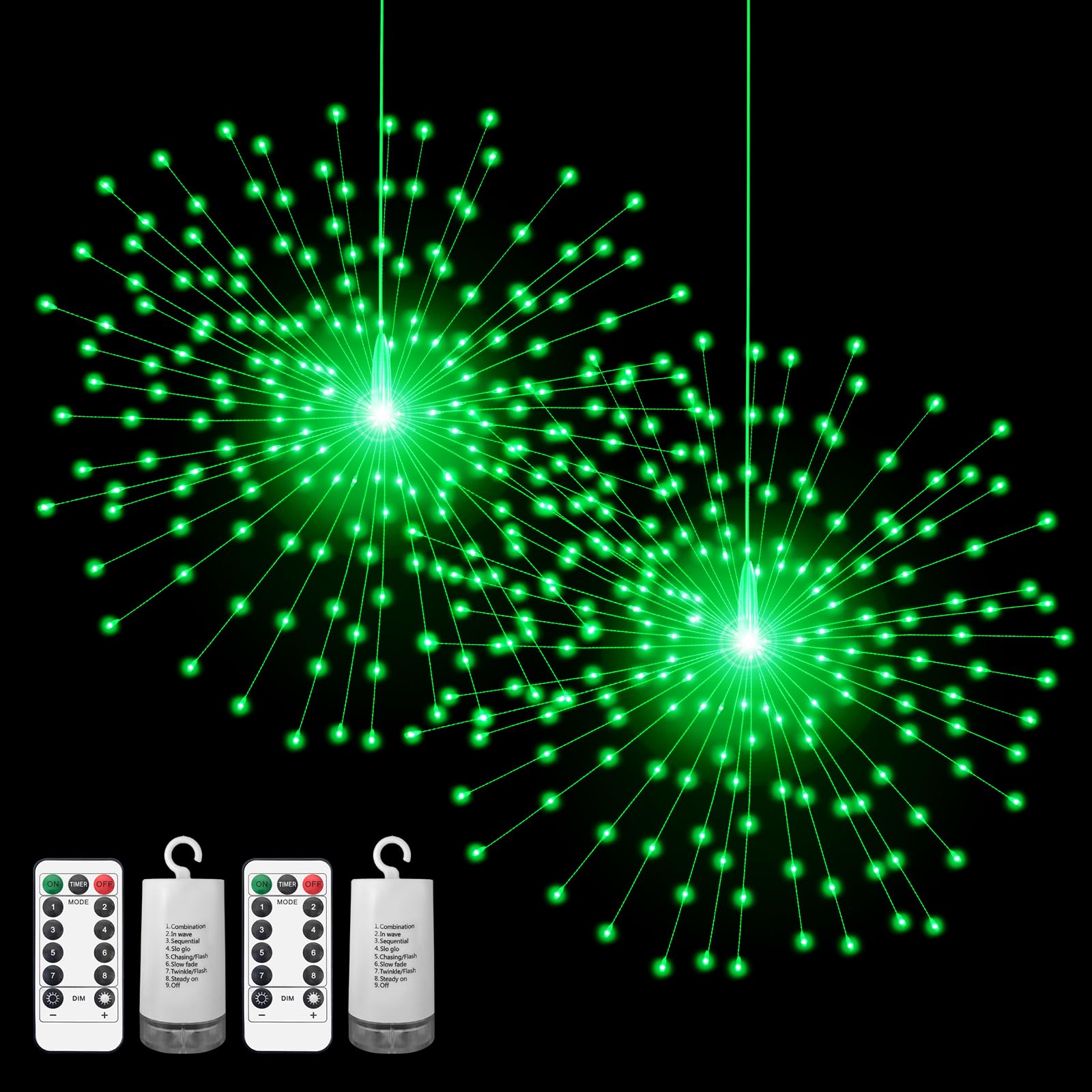 PXBNIUYA 4 Pack Starburst Sphere Lights,200 LED Firework Lights, 8 Modes Dimmable Remote Control Waterproof Hanging Fairy Light, Copper Wire Light for Patio Parties Christmas (Battery Operated)