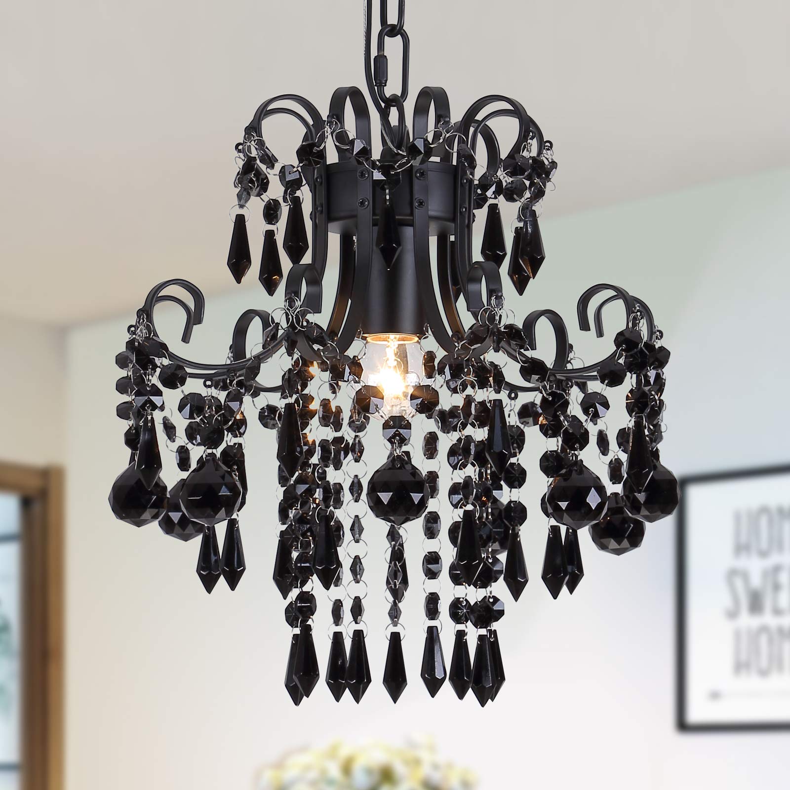 Q&S Modern Gold Crystal Chandelier Amber Crystal Pendant Light 6 Lights for Bedroom Dining Room Entryway Hallway Office Bathroom UL Listed
