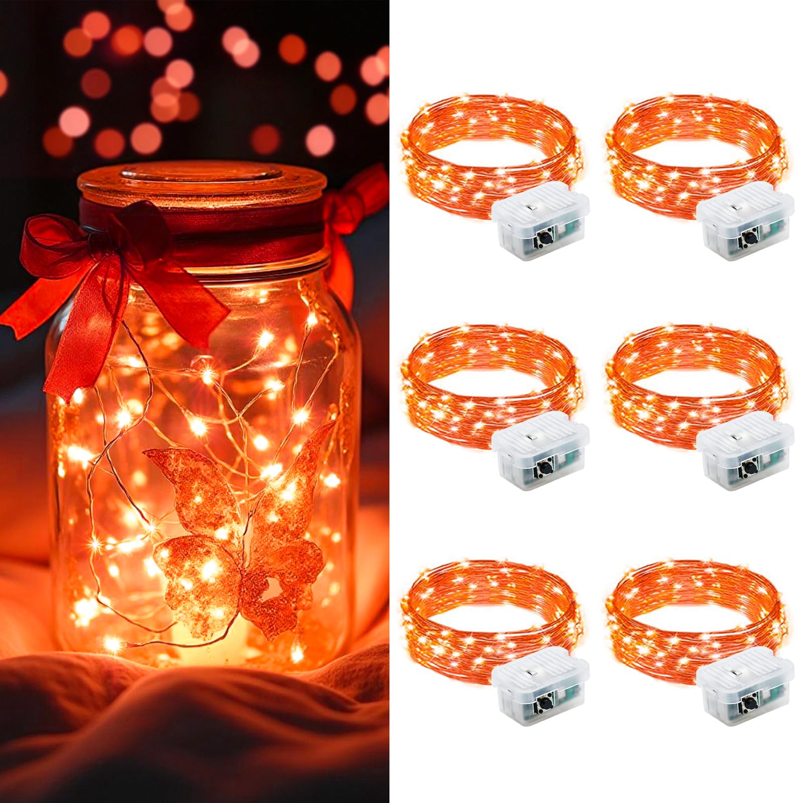 AIKEI 48 Pack LED Fairy Lights Battery Operated, Fairy String Lights Waterproof 7 Feet 20 Led Firefly Starry Lamps for Wedding Party Bedroom Garden Halloween Christmas Decoration White