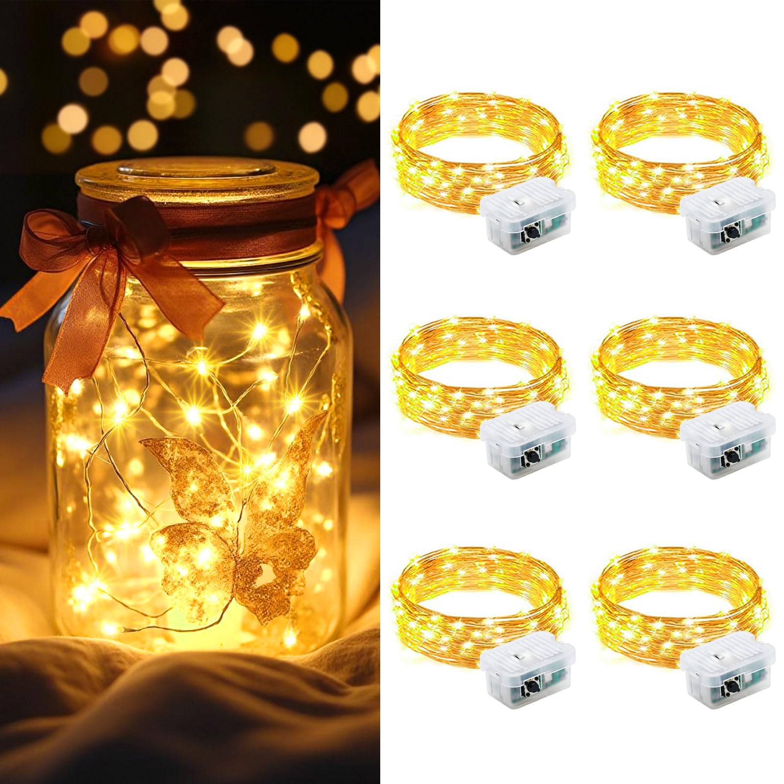 AIKEI 48 Pack LED Fairy Lights Battery Operated, Fairy String Lights Waterproof 7 Feet 20 Led Firefly Starry Lamps for Wedding Party Bedroom Garden Halloween Christmas Decoration White