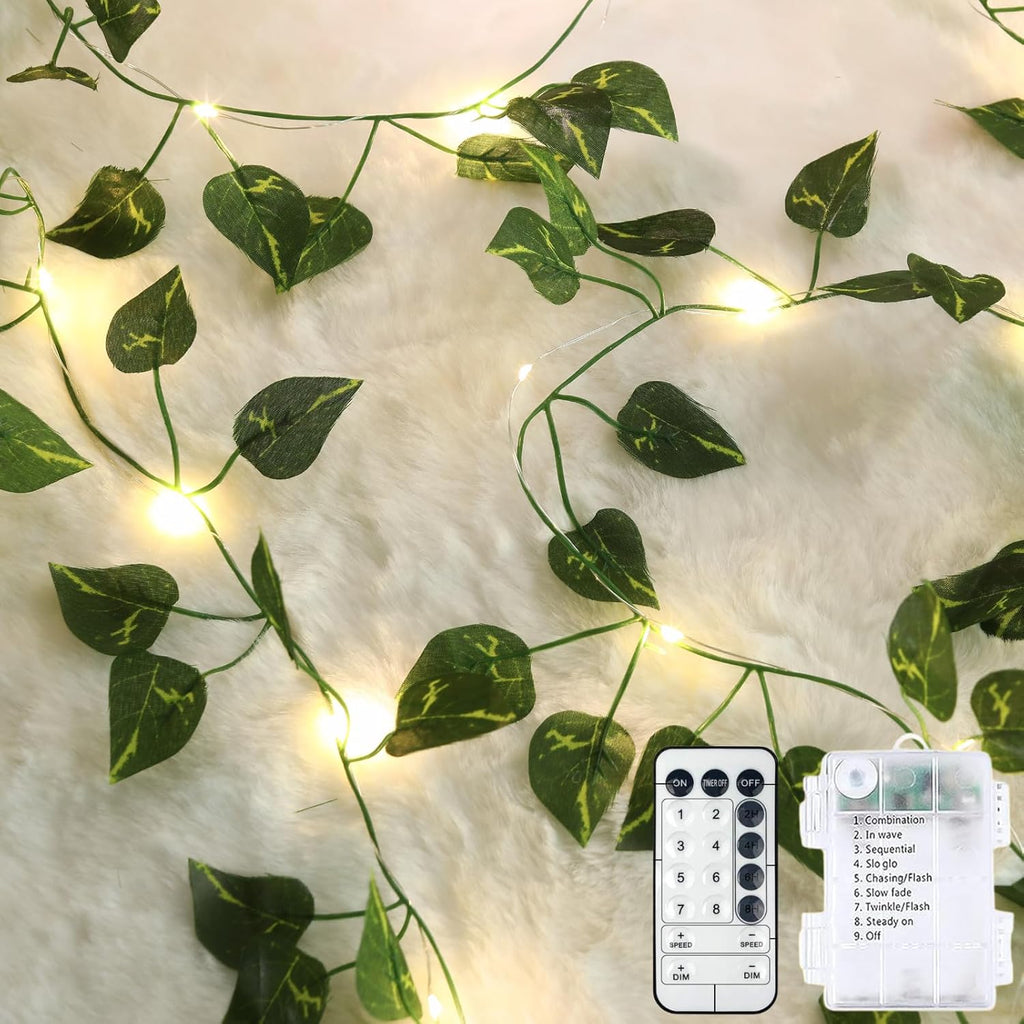 Warm White LED Ivy String Lights 40ft 4 Pack, USB & Battery Powered Decor Lights