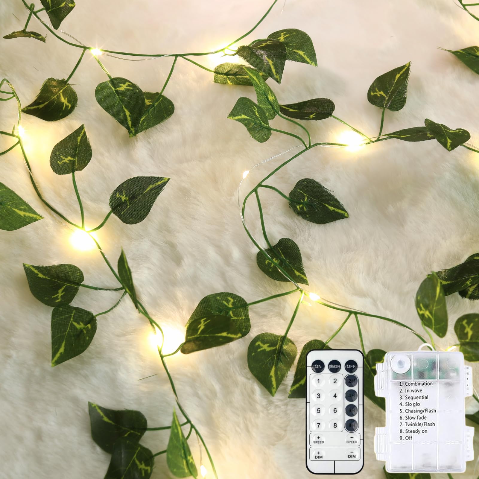 Warm White LED Ivy String Lights 40ft 4 Pack, USB & Battery Powered Decor Lights