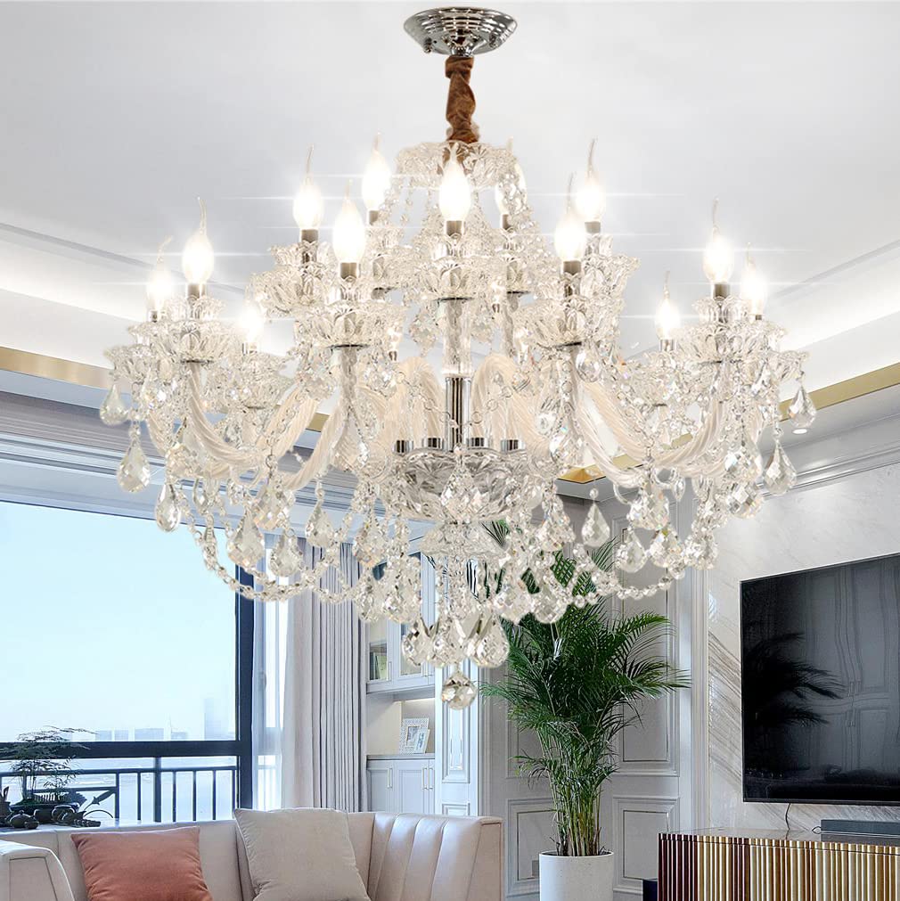 Crystal Chandelier 6 Lights Clear K9 Crystal Luxury Interior Decoration Ceiling Light E12 Bulbs Crystal Pendant Lighting Fixture for Dining Room, Living Room, Bedroom (6 Lights)