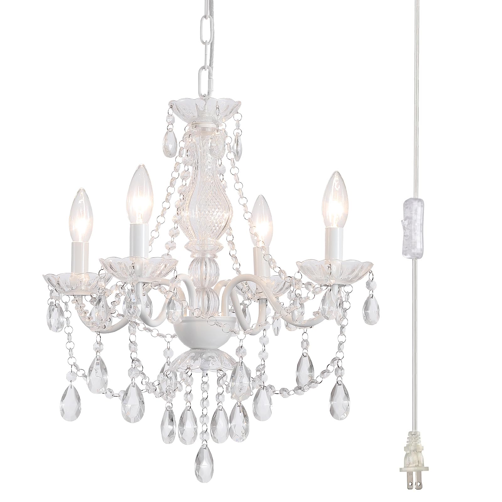 5 Light White Crystal Pendant Lamp, Ceramic Hanging Chandelier for Kitchen Wedding Decor