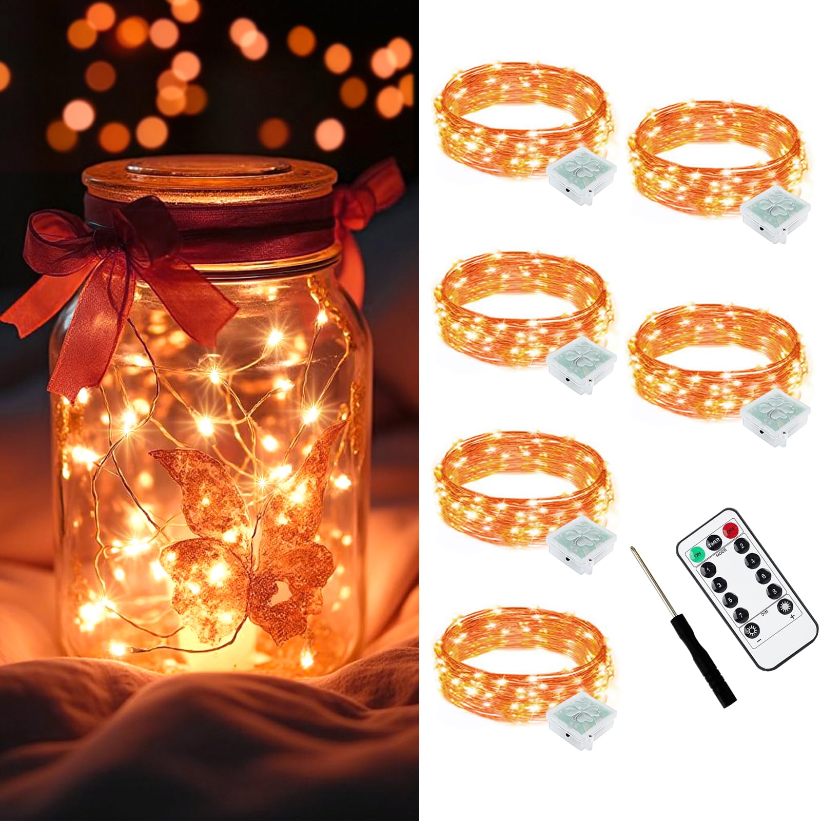 AIKEI 48 Pack LED Fairy Lights Battery Operated, Fairy String Lights Waterproof 7 Feet 20 Led Firefly Starry Lamps for Wedding Party Bedroom Garden Halloween Christmas Decoration White