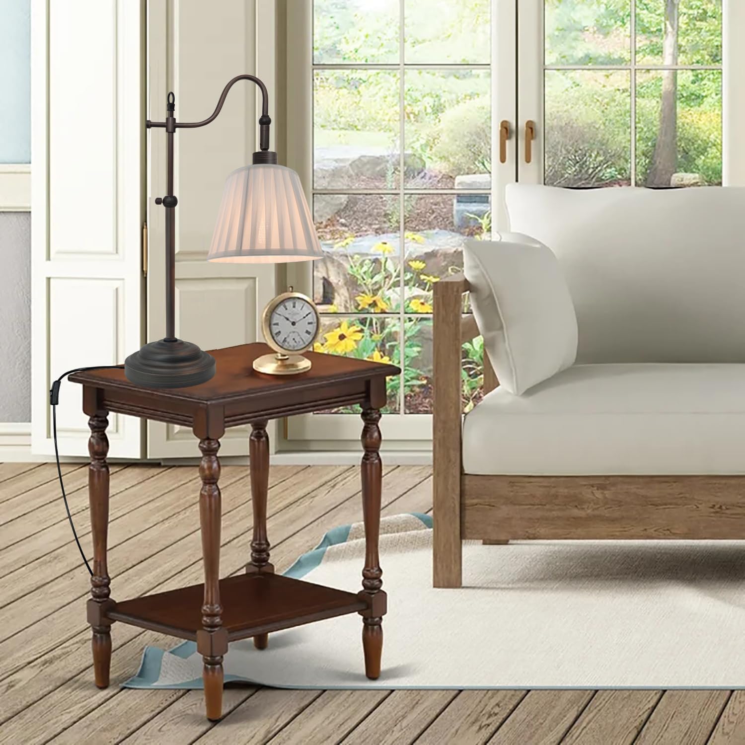 Vintage Farmhouse Swing Arm Desk Lamp, E26 Pleated Table Lamp for Bedroom Living Room