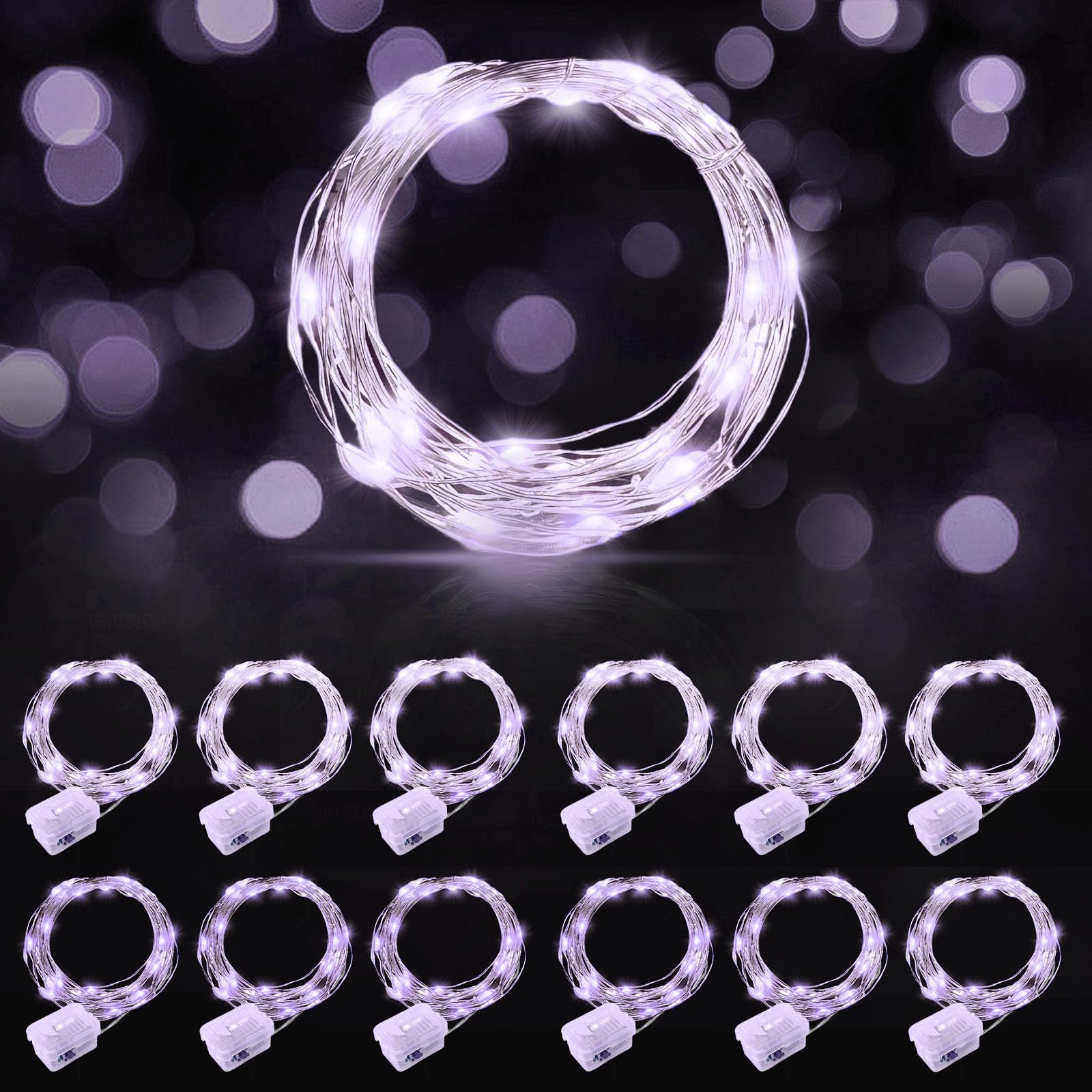 AIKEI 48 Pack LED Fairy Lights Battery Operated, Fairy String Lights Waterproof 7 Feet 20 Led Firefly Starry Lamps for Wedding Party Bedroom Garden Halloween Christmas Decoration White