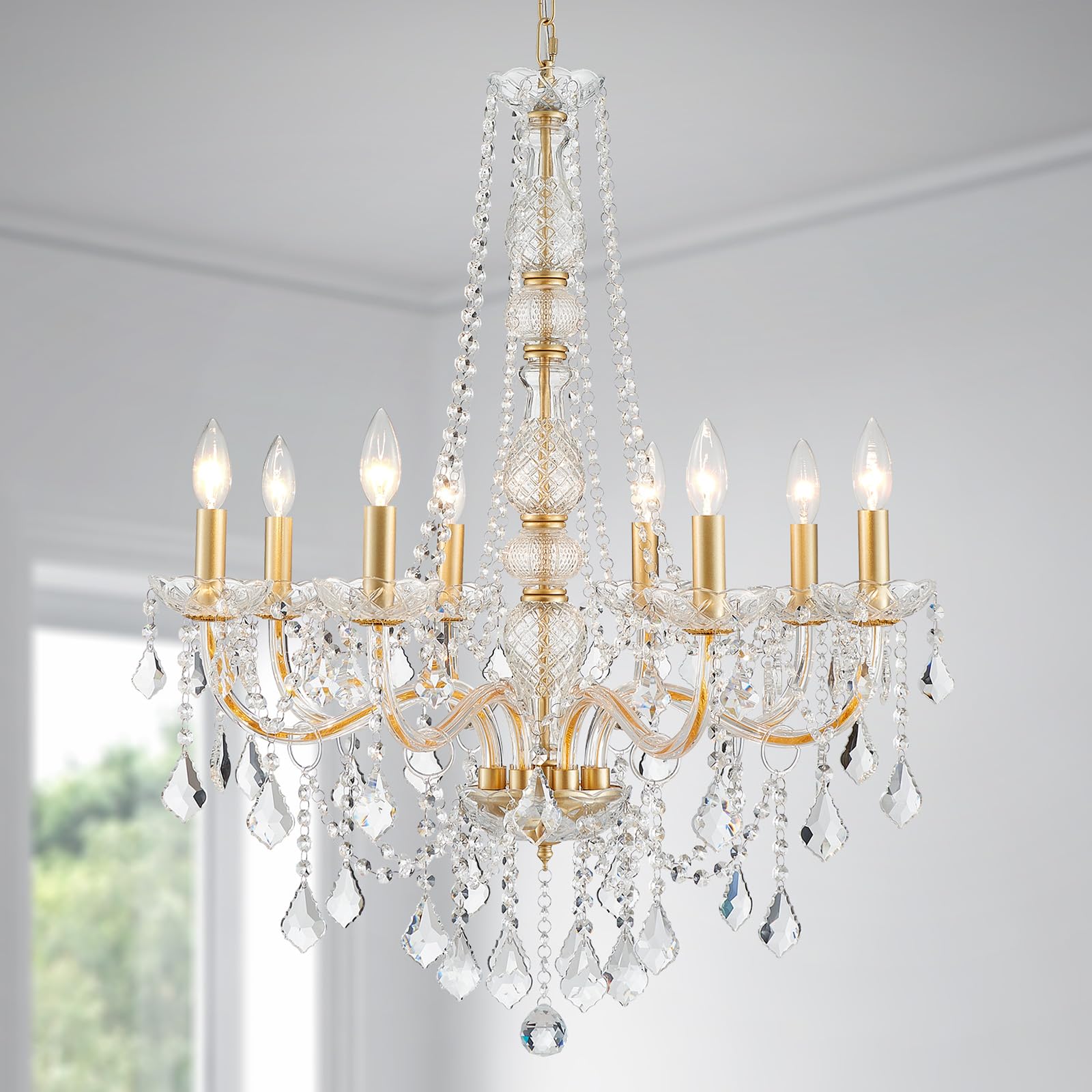 WUZUPS Crystal 5-Light Candle Chandelier Pendant Flushmount Ceiling Light Modern Lighting Fixture for Bedroom Hallway Bar Kitchen Bathroom, H 20.9" x W 21.7", Brushed Nickel, E12 Base