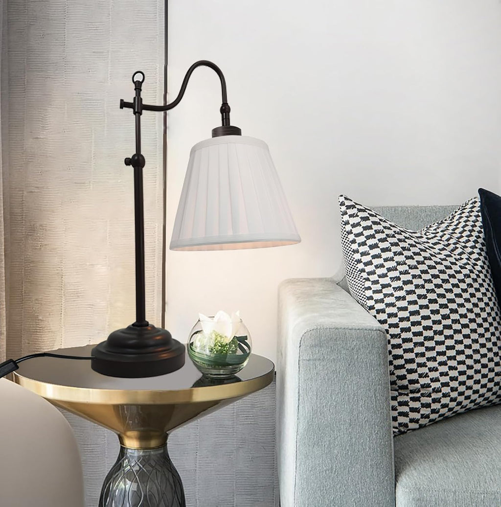 Vintage Farmhouse Swing Arm Desk Lamp, E26 Pleated Table Lamp for Bedroom Living Room