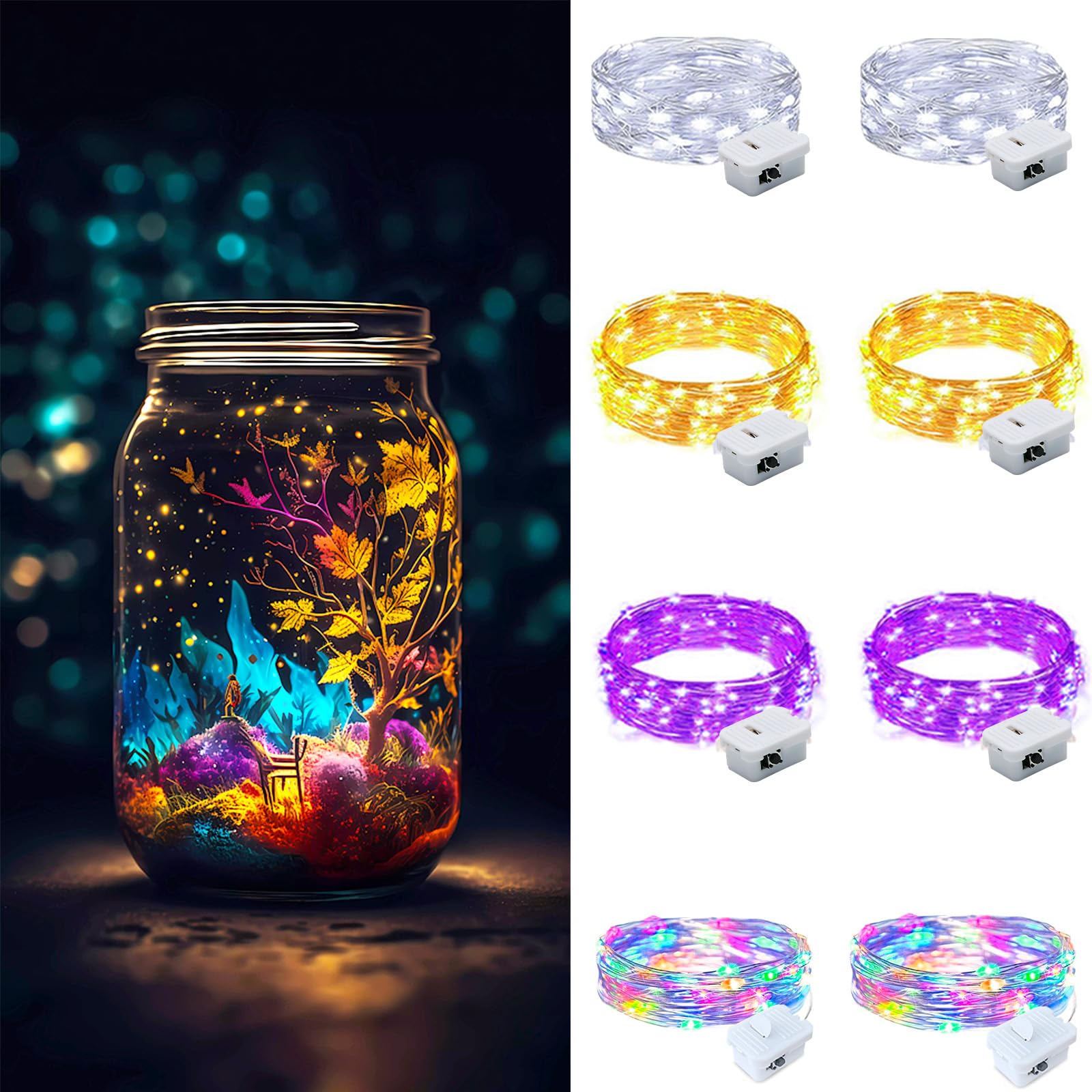 ZGWJ Fairy Lights Battery Operated, 50 Pack Twinkle String Lights 20 LED 7FT 3 Lighting Modes for Bedroom Decor, Easter, Halloween, Christmas, Party Indoor and Outdoor Decoration Colorful