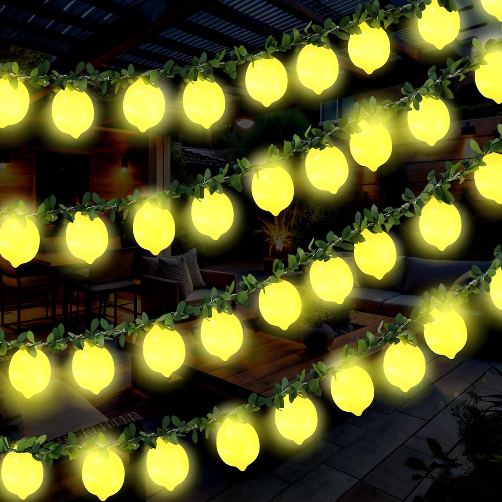 Baquler 2 Pcs Total 13.12ft 20leds 3D Lemon LED String Lights Battery Operated Summer Artificial Fruit Garland Lemon Light Bulbs with Flower Leaves Fairy Lights for Wedding Party Table Decorations