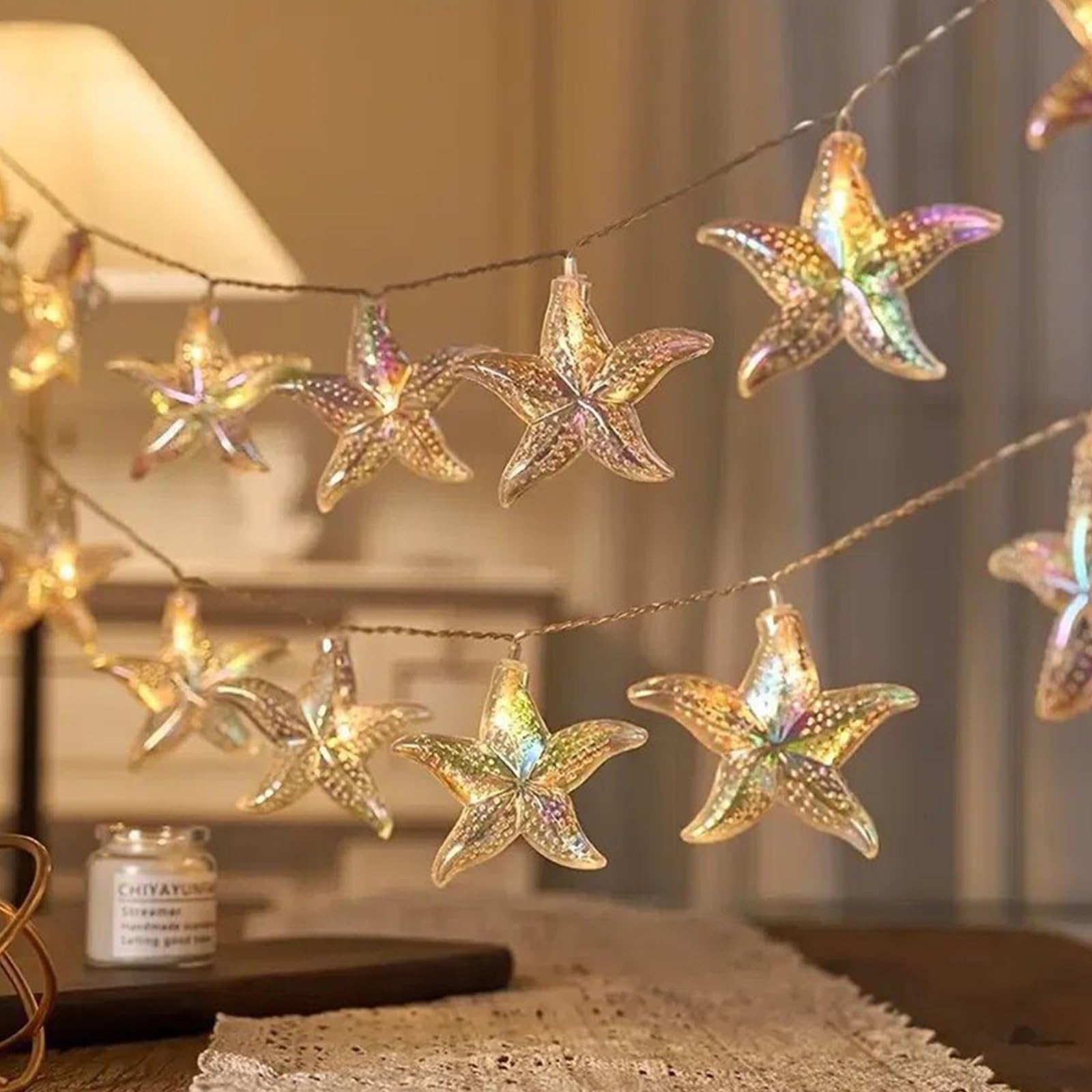 Natural Beach Shell String Light 20FT 40 LED Warm White LED Seashell Fairy Lights,Lights with Battery Operated，Ocean Theme Decor for Bedroom, Party, Wedding, Garden, Patio(Shell)
