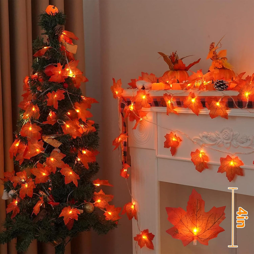 YEGUO 6 PCS Thanksgiving Decorations for Home, Fall Lights Battery Operated, Total 60ft 120 LED Lighted Fall Garland Maple Leaves for Halloween Holiday Autumn Harvest Fall Thanksgiving Decor