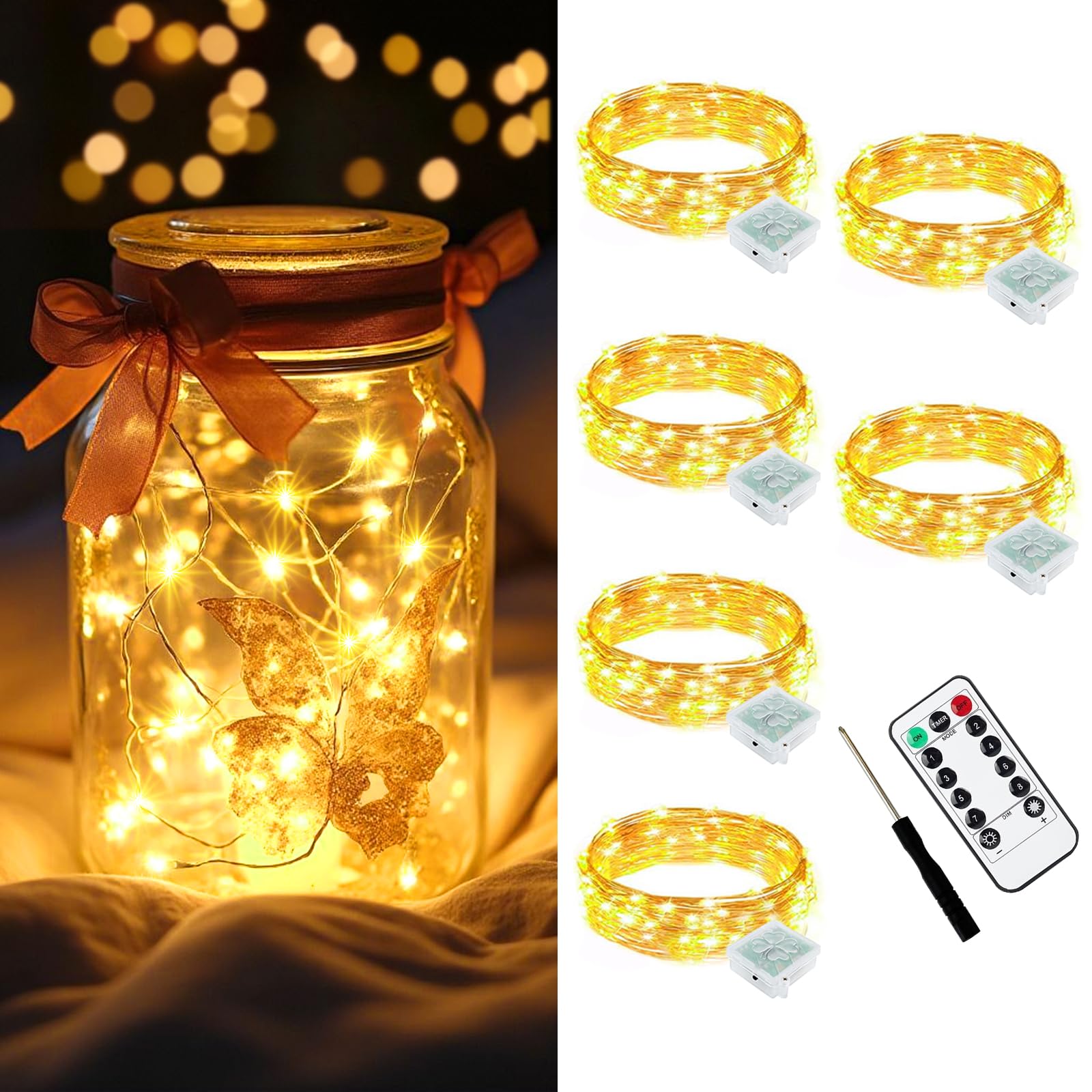 AIKEI 48 Pack LED Fairy Lights Battery Operated, Fairy String Lights Waterproof 7 Feet 20 Led Firefly Starry Lamps for Wedding Party Bedroom Garden Halloween Christmas Decoration White