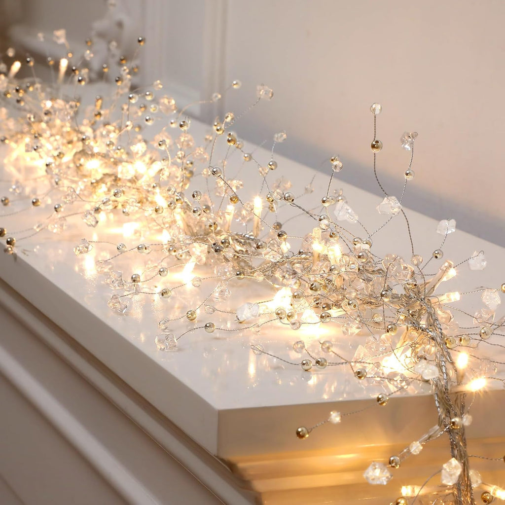 Riceshoot 2 Pieces Christmas Ice Wire Clear Garland with Light Wire Acrylic Crystal Garland Faux Diamond Beaded String Christmas Tree Ornaments Holiday Party Decoration (Irregular Cube)