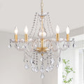 5-Light Modern Candle Crystal Glass Chandelier Pendant Ceiling Lighting Fixture for Dining Room Kitchen Hallway Living Room Bedroom Bar Closet, 23" Chrome Contemporary Elegant Lamp