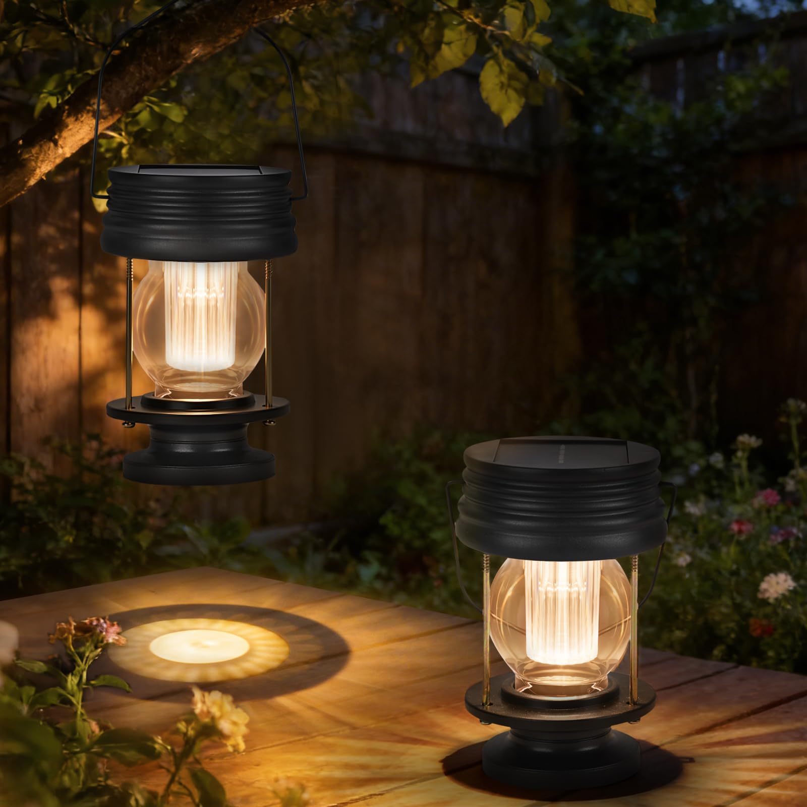 Solar Lanterns Outdoor Patio Decor, 2 Pack Large Hanging Solar Lights Waterproof, 30LM Bright Retro Decorative Table Lamps with Warm Glow for Porch, Yard, Garden, Pathway & Backyard Decoration