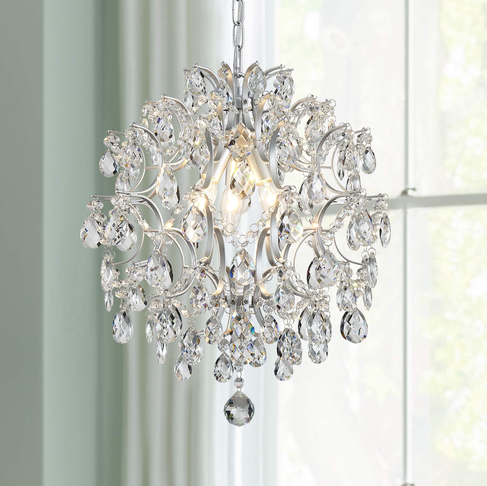 Bestier Gold Modern Pendant Chandelier Crystal Raindrop Lighting Ceiling Light Fixture Lamp for Dining Room Bathroom Bedroom Livingroom entryway 1 E26 Bulbs Required D13 in x H16 in