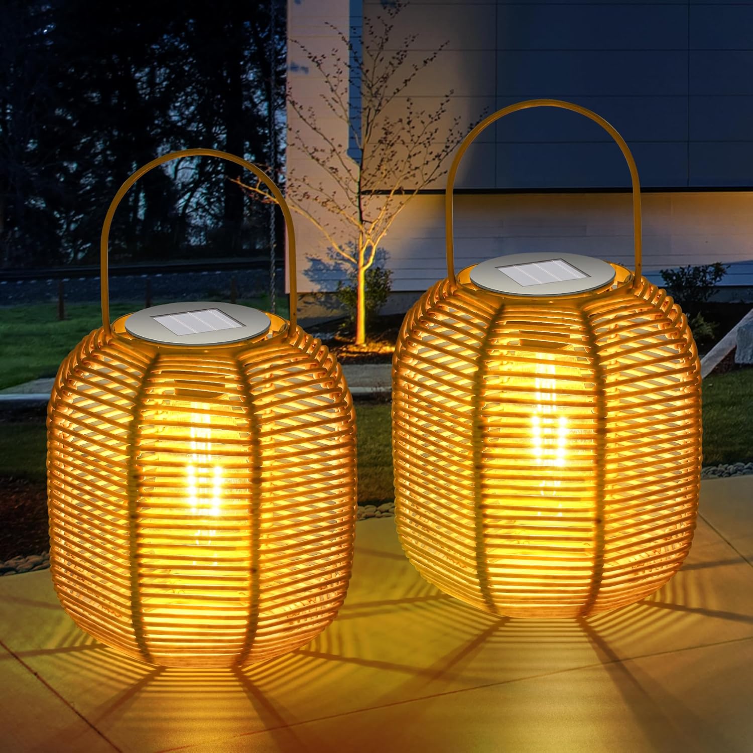 HPC Decor 2 PK Solar Lanterns-Outdoor Lanterns Waterproof, Rattan Solar Lights, Hanging Solar Lanterns Outdoor,Solar Lamp Lights,Decoration Lights for Garden,Patio,Porch,Trees,Pathway,Outside.