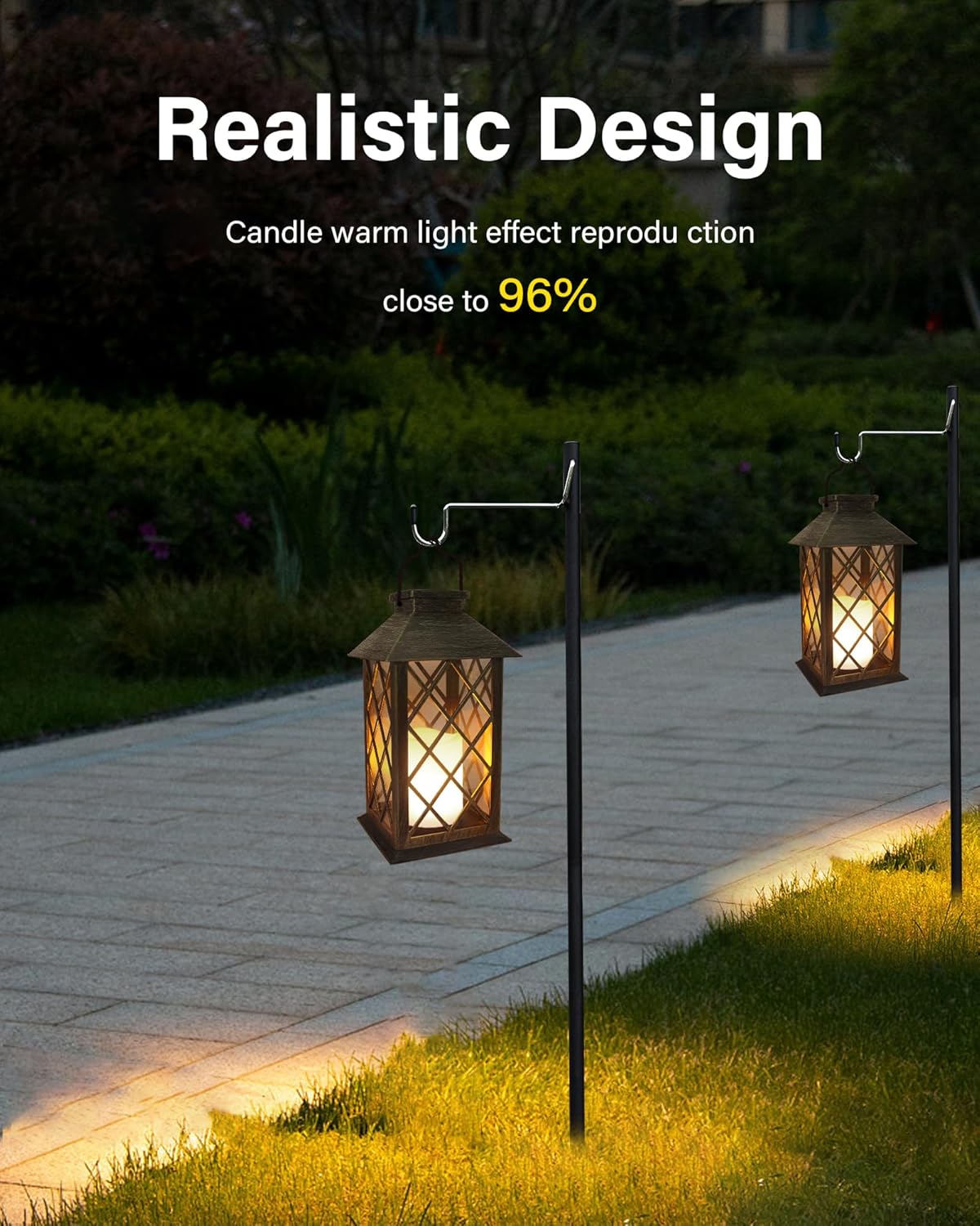 SHYMERY Solar Lantern,Outdoor Garden Hanging Lanterns,2 Pack 14 Inch Lasts 3X Longer 10 lumens Waterproof LED Flickering Flameless Candle Mission Lights for Table,Outdoor,Party Decorative