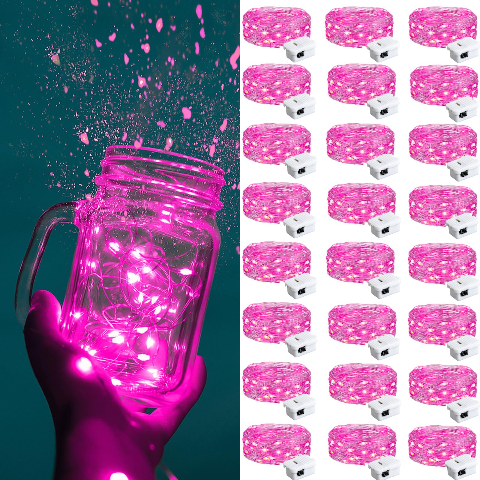 ZGWJ Fairy Lights Battery Operated, 50 Pack Twinkle String Lights 20 LED 7FT 3 Lighting Modes for Bedroom Decor, Easter, Halloween, Christmas, Party Indoor and Outdoor Decoration Colorful