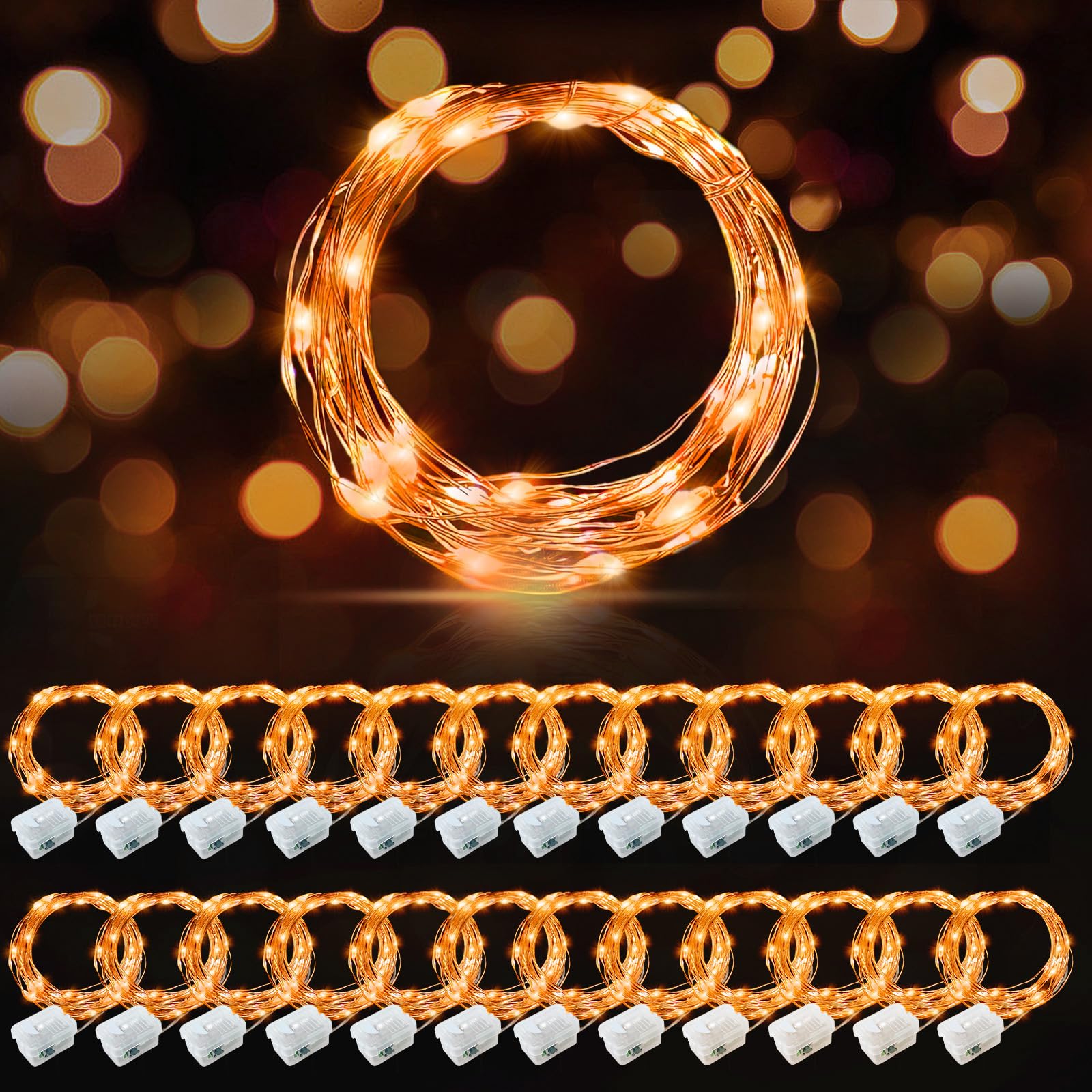 AIKEI 48 Pack LED Fairy Lights Battery Operated, Fairy String Lights Waterproof 7 Feet 20 Led Firefly Starry Lamps for Wedding Party Bedroom Garden Halloween Christmas Decoration White