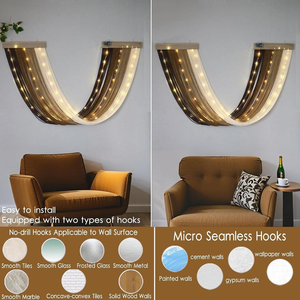 Macrame Fairy Lights Battery Operated with Remote | Large Macrame with 20ft 100 LED String Lights,Brown Gradient Warm White Light for Living Room,Bedroom,Christmas,Holiday Deco