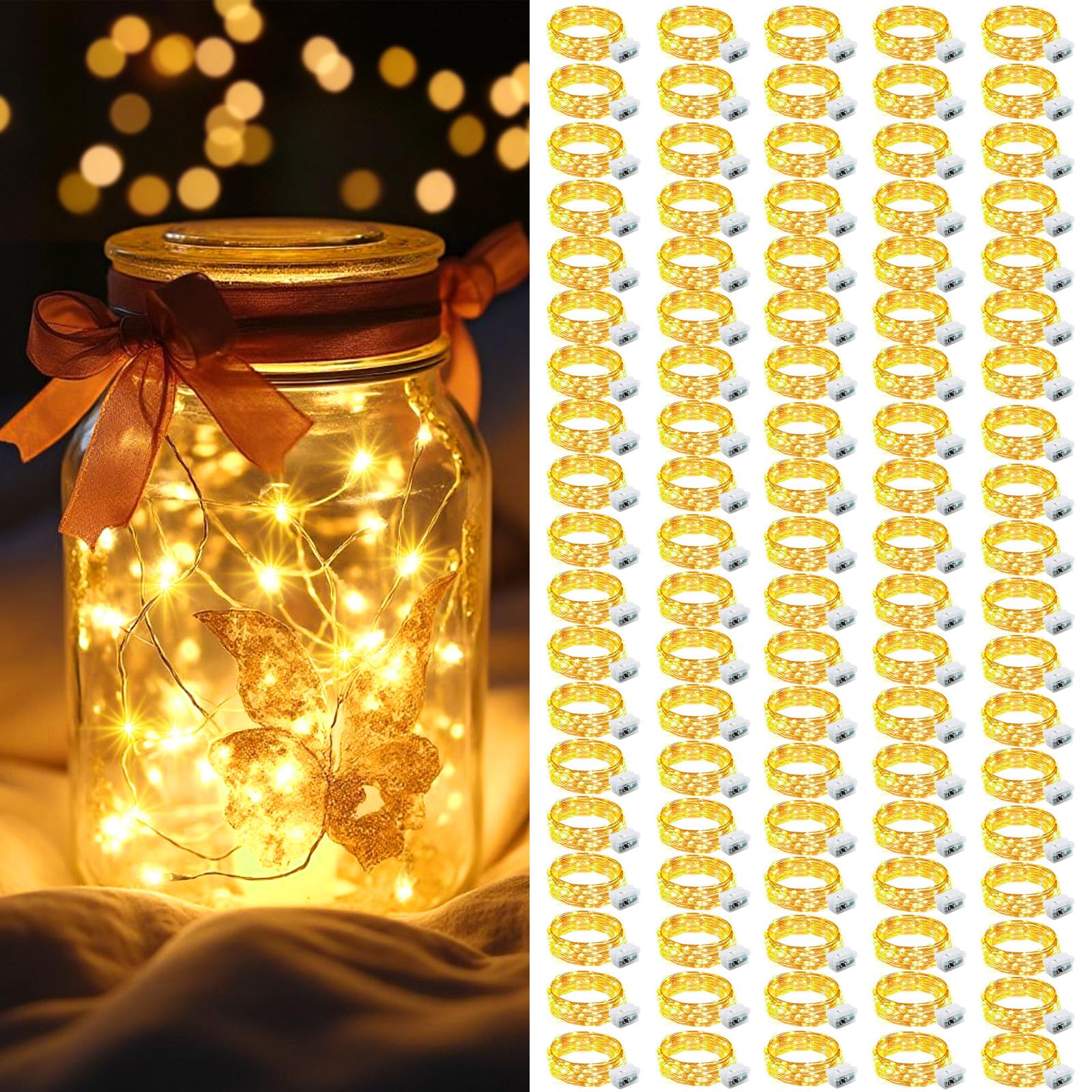 AIKEI 48 Pack LED Fairy Lights Battery Operated, Fairy String Lights Waterproof 7 Feet 20 Led Firefly Starry Lamps for Wedding Party Bedroom Garden Halloween Christmas Decoration White
