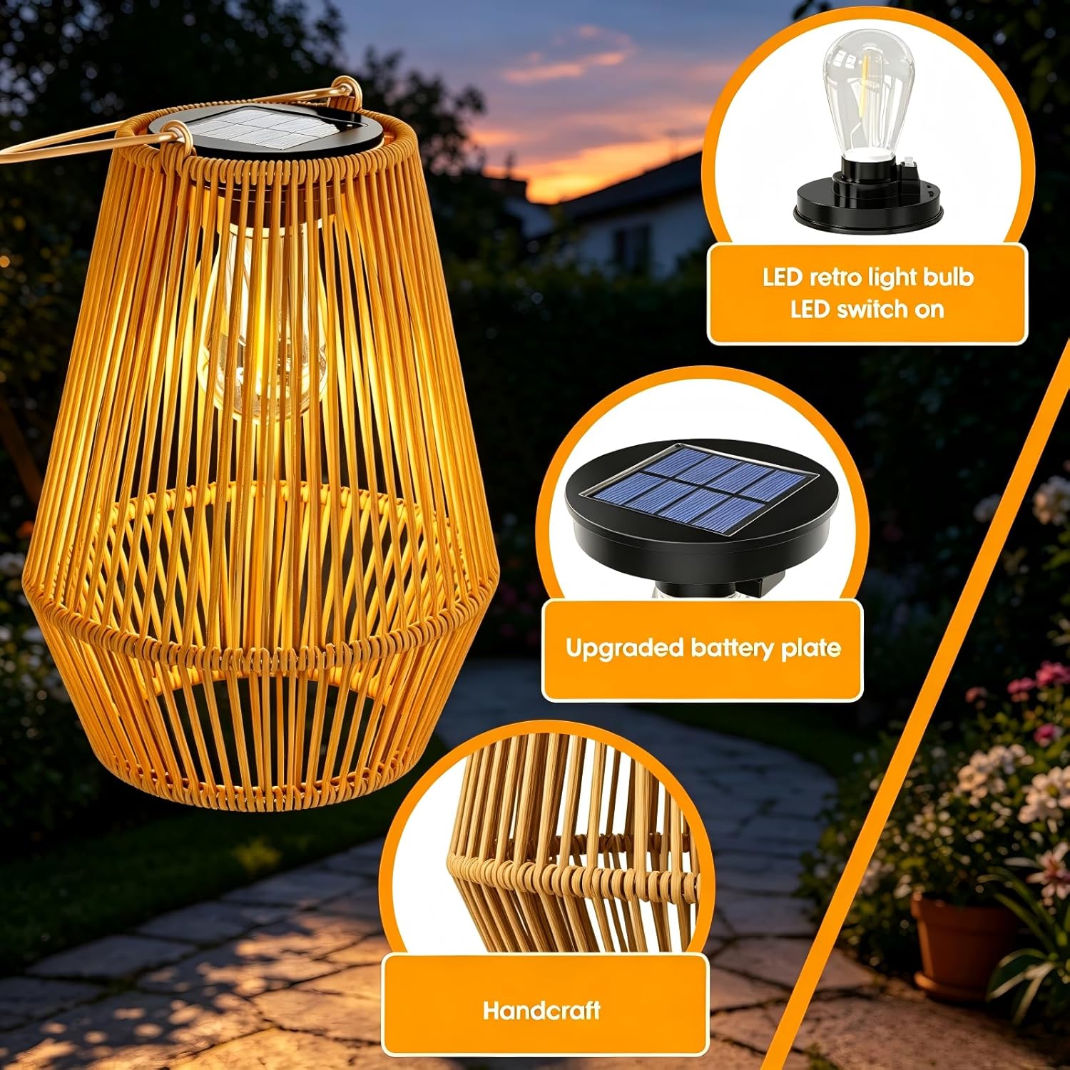 Solar Lanterns Outdoor Waterproof, KagoLing Solar Lanterns Outdoor Gifts for Women Mom Grandma Hanging Solar Lights Outdoor Handwoven Rattan Garden Decor for Outside, Patio, Yard, Porch, Lawn, 2 Pack