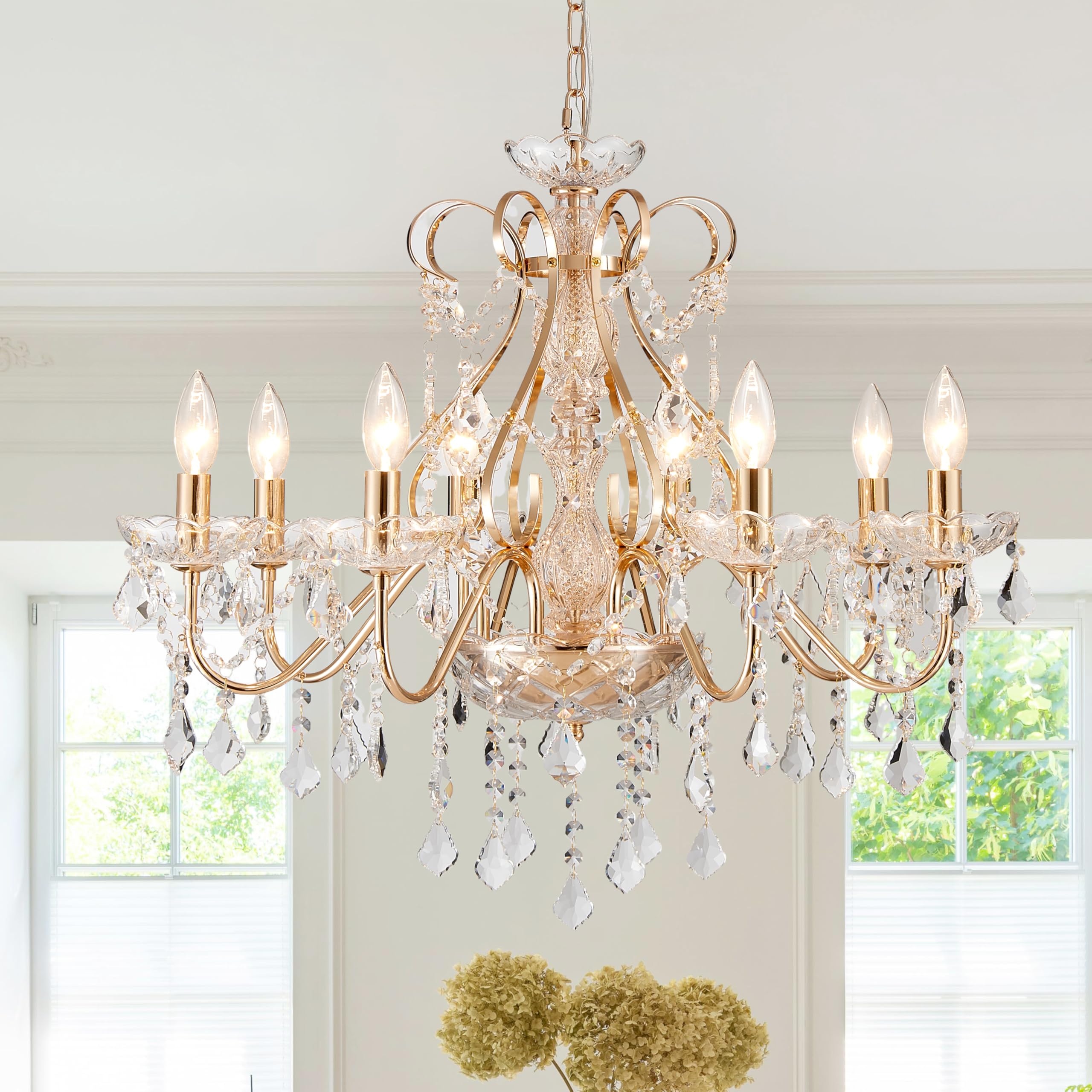 Saint Mossi 6-Lights Crystal Chandelier Crystals Raindrop Chandelier,Modern Crystal Pendant Light Fixture Modern Chandelier for Bedroom,Living Room,Dining Room,H22 X D24,Chain Adjustable