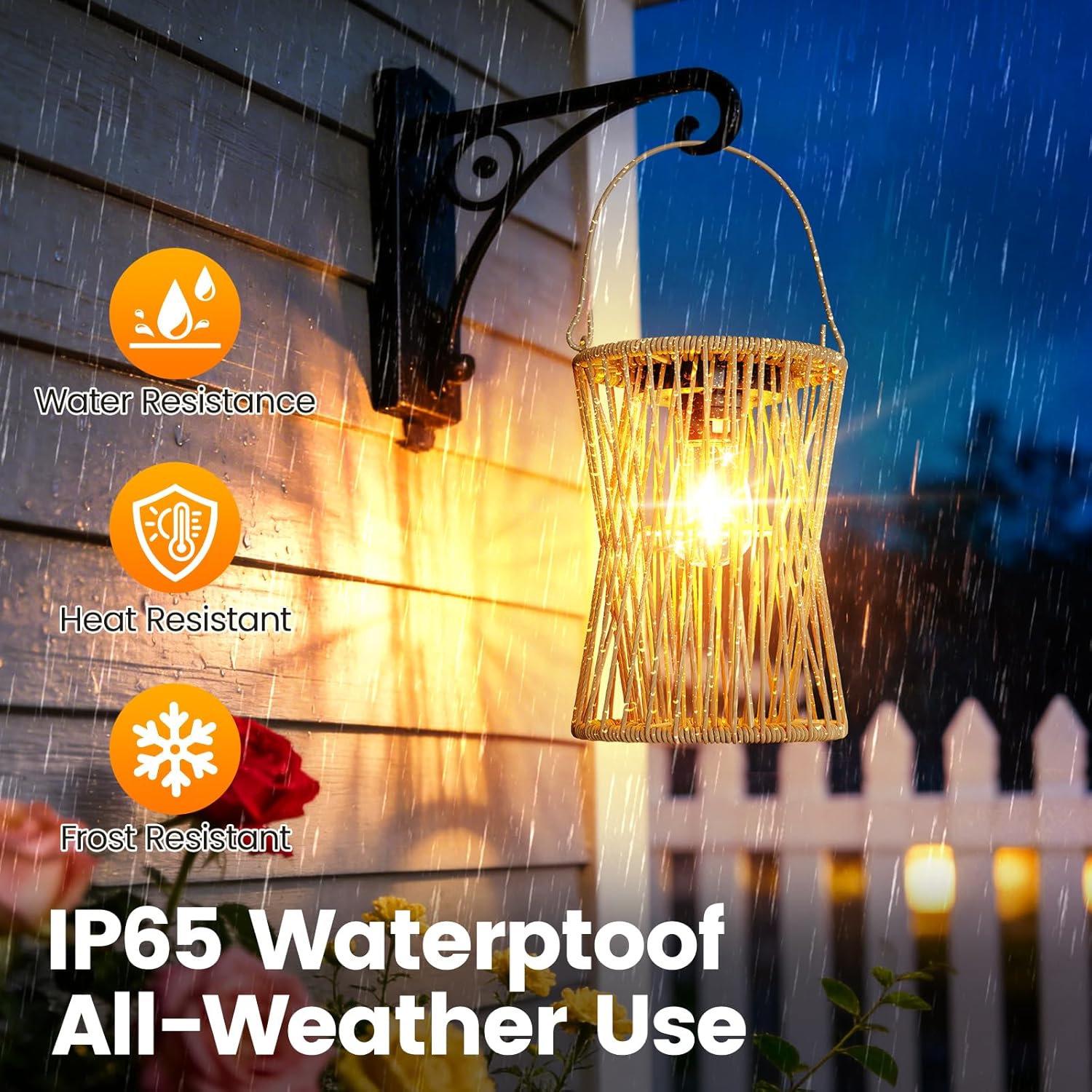 Solar Lanterns Outdoor Waterproof 4 Pack, Upgraded Rattan Hanging Solar Lights for Outside with Handle, Bright Auto On/Off Decorative Outdoor Lanterns for Patio Garden Yard Porch, Gifts for Mom