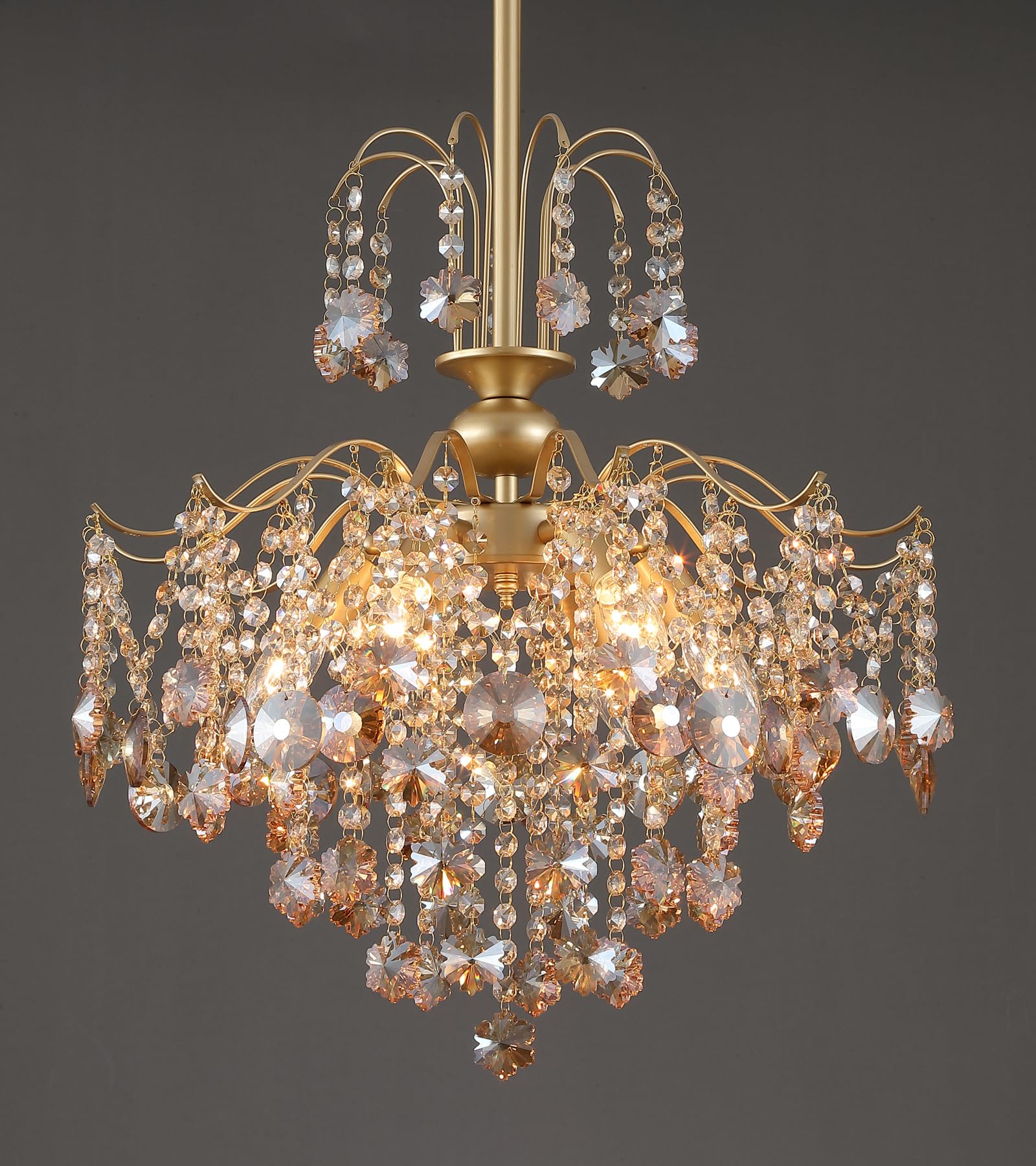 Q&S Modern Gold Crystal Chandelier Amber Crystal Pendant Light 6 Lights for Bedroom Dining Room Entryway Hallway Office Bathroom UL Listed