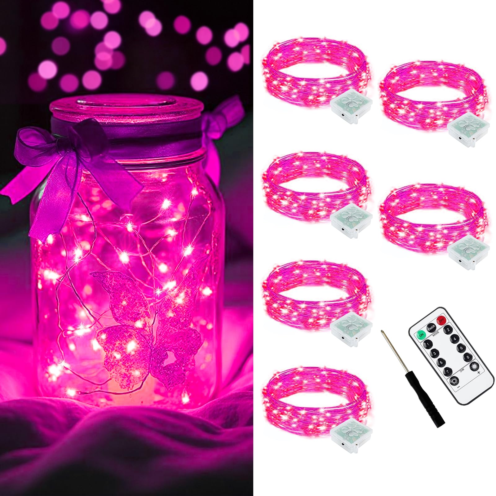 AIKEI 48 Pack LED Fairy Lights Battery Operated, Fairy String Lights Waterproof 7 Feet 20 Led Firefly Starry Lamps for Wedding Party Bedroom Garden Halloween Christmas Decoration White