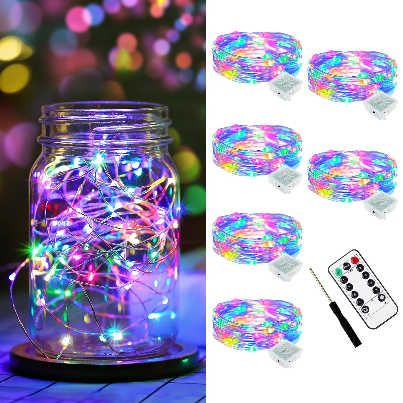 AIKEI 48 Pack LED Fairy Lights Battery Operated, Fairy String Lights Waterproof 7 Feet 20 Led Firefly Starry Lamps for Wedding Party Bedroom Garden Halloween Christmas Decoration White