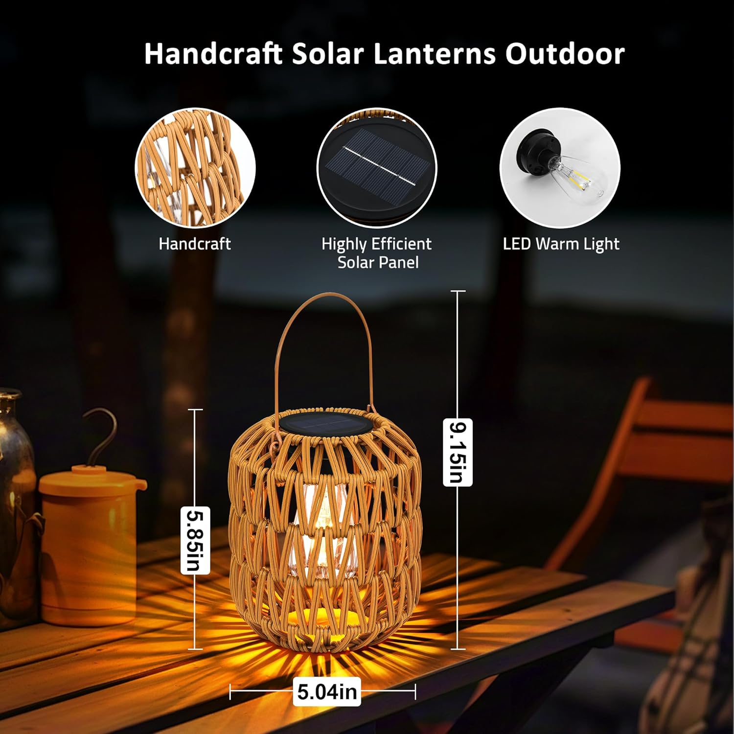 Rattan Solar Lanterns Outdoor Waterproof: 4 Pack Hanging Solar Lights for Outside Yard, Solar Powered Lantern Decorative Birthday Gifts for Women, Solar Garden Lights Decor for Patio, Pathway, Porch