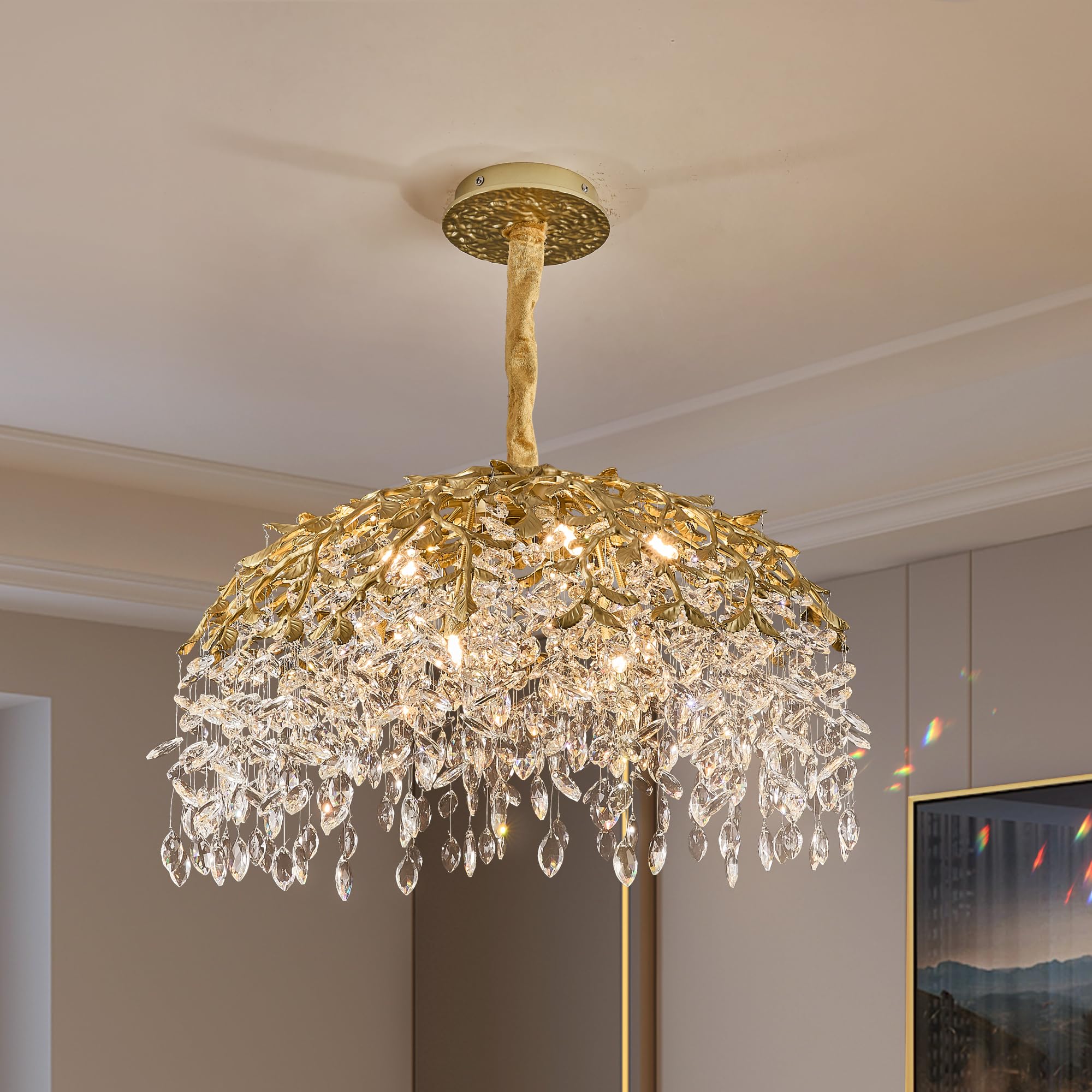 8-Light Modern Silver Crystal Chandelier 23.6", Tree Branch Pendant Lighting for Home