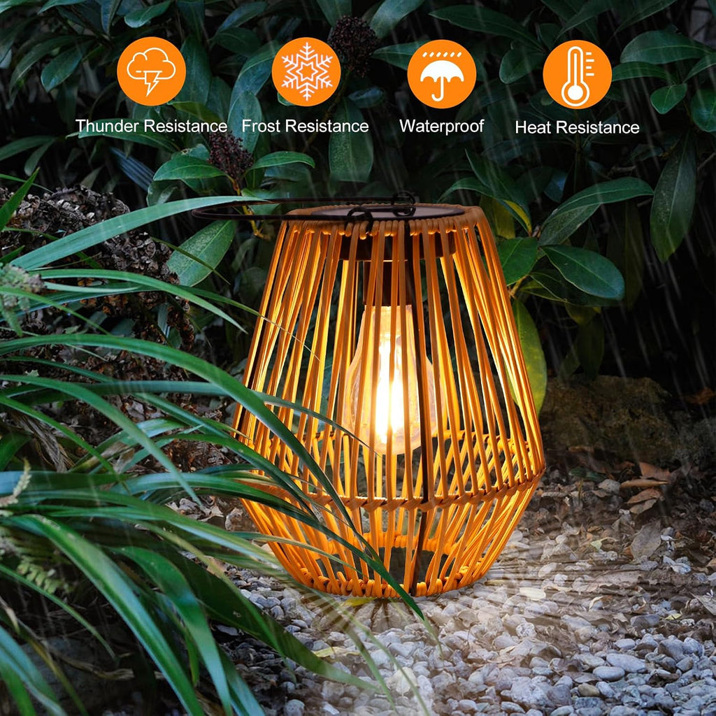 Solar Lantern,2 Pack Solar Wicker Lanterns Outdoor Waterproof Boho Lights for Outside Hanging Rattan Lights Outdoor Patio Lanterns Decoration for Garden,Yard,Porch,Trees,Lawn,Pathway