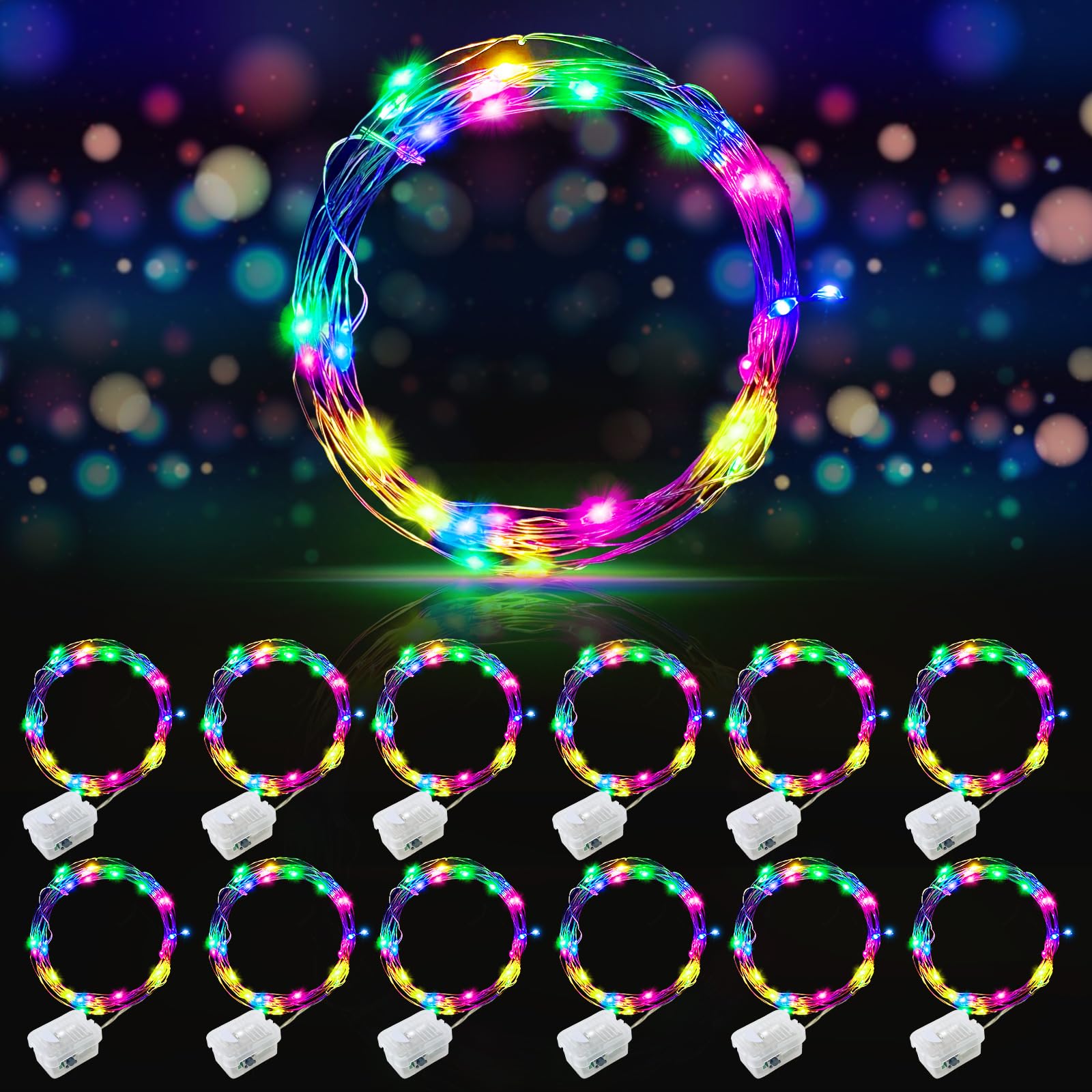 AIKEI 48 Pack LED Fairy Lights Battery Operated, Fairy String Lights Waterproof 7 Feet 20 Led Firefly Starry Lamps for Wedding Party Bedroom Garden Halloween Christmas Decoration White