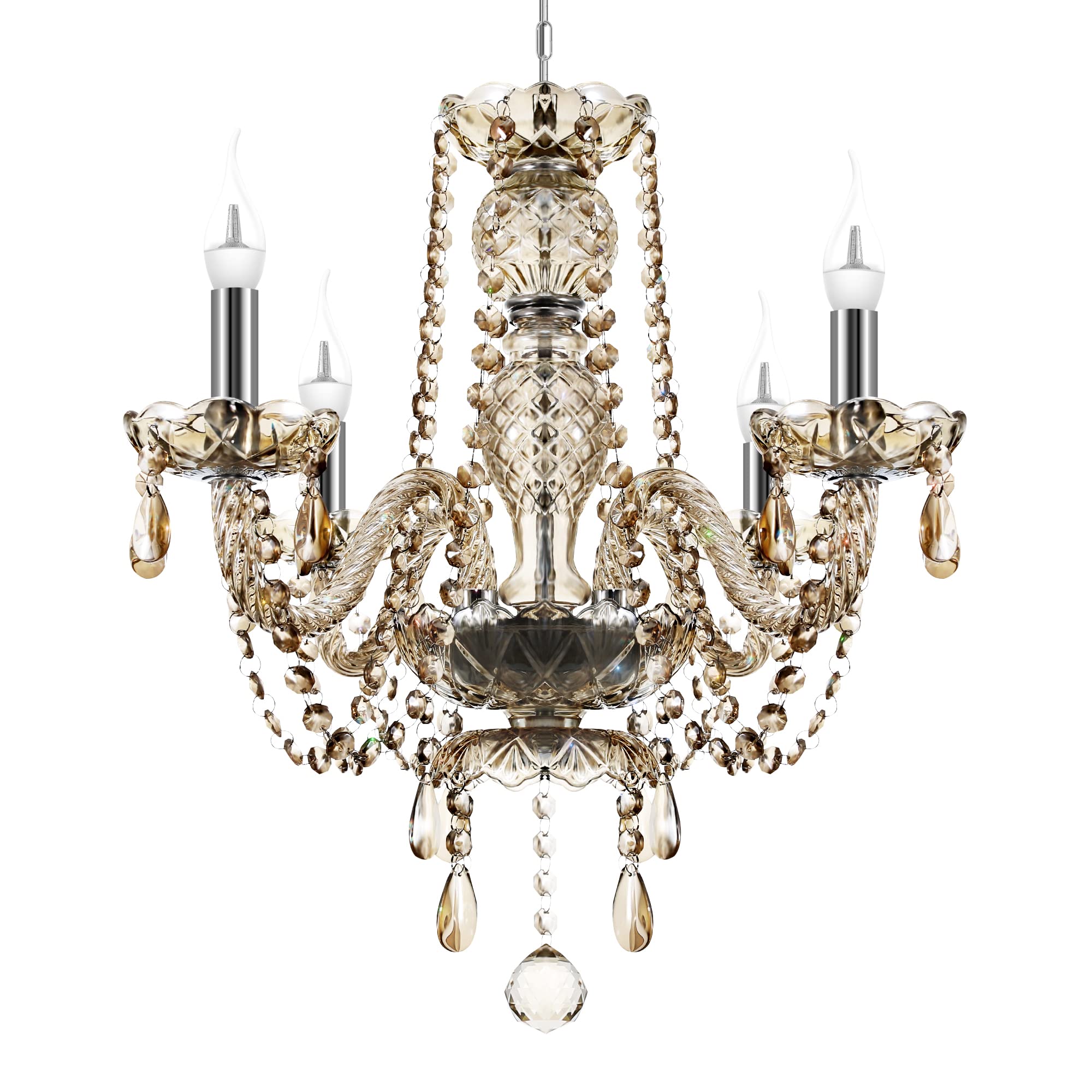 Ridgeyard 10-Light Crystal Chandelier Cognac/Champagne Modern K9 Crystal Candle Pendant Lamp Ceiling Lighting Fixture, Chandeliers for Dining Room Home Decor
